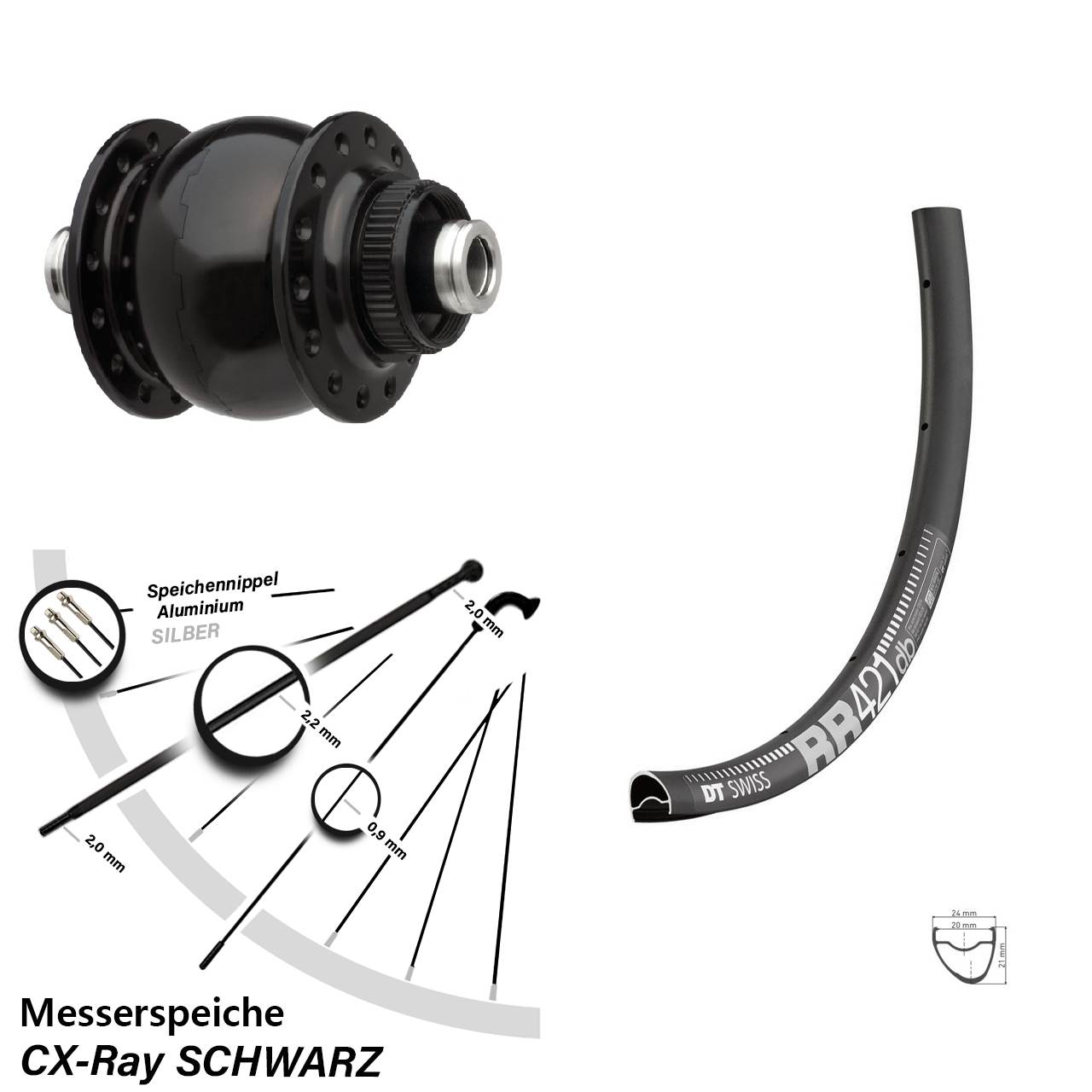 Nabendynamo-Vorderrad Centerlock 28 Zoll DT Swiss RR 421 SON delux 12x100 CX-Ray