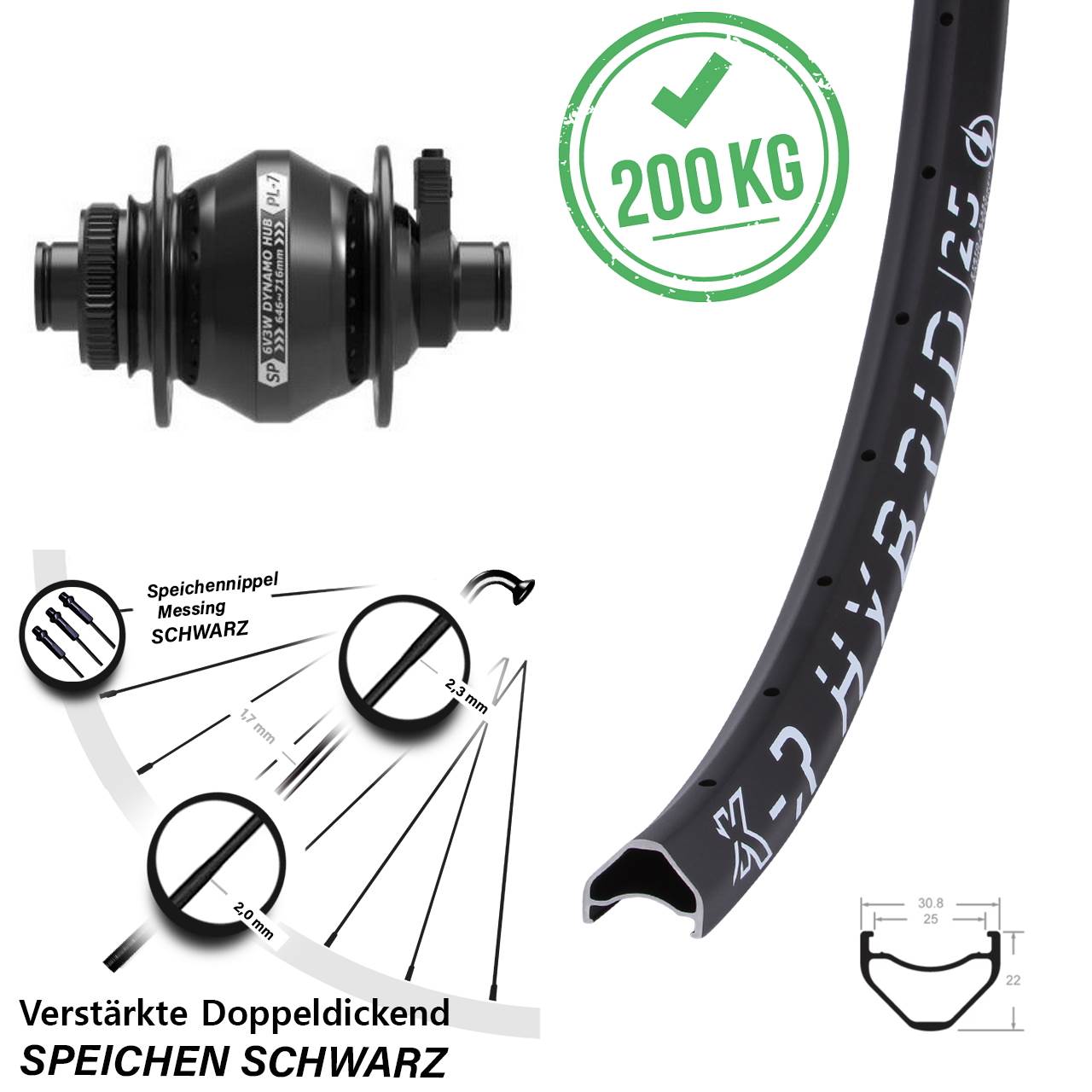 Vorderes Laufrad 28-29 Zoll KX-R Hybrid 25 Shutter PL-7 12x100
