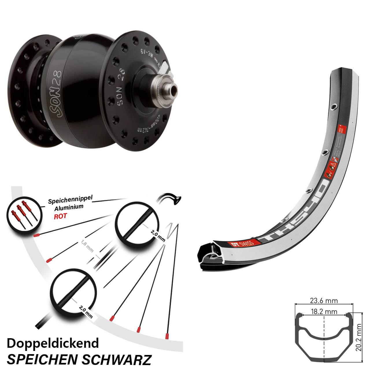 DT Swiss TK540 Vorderrad SON 28 Zoll 5x100