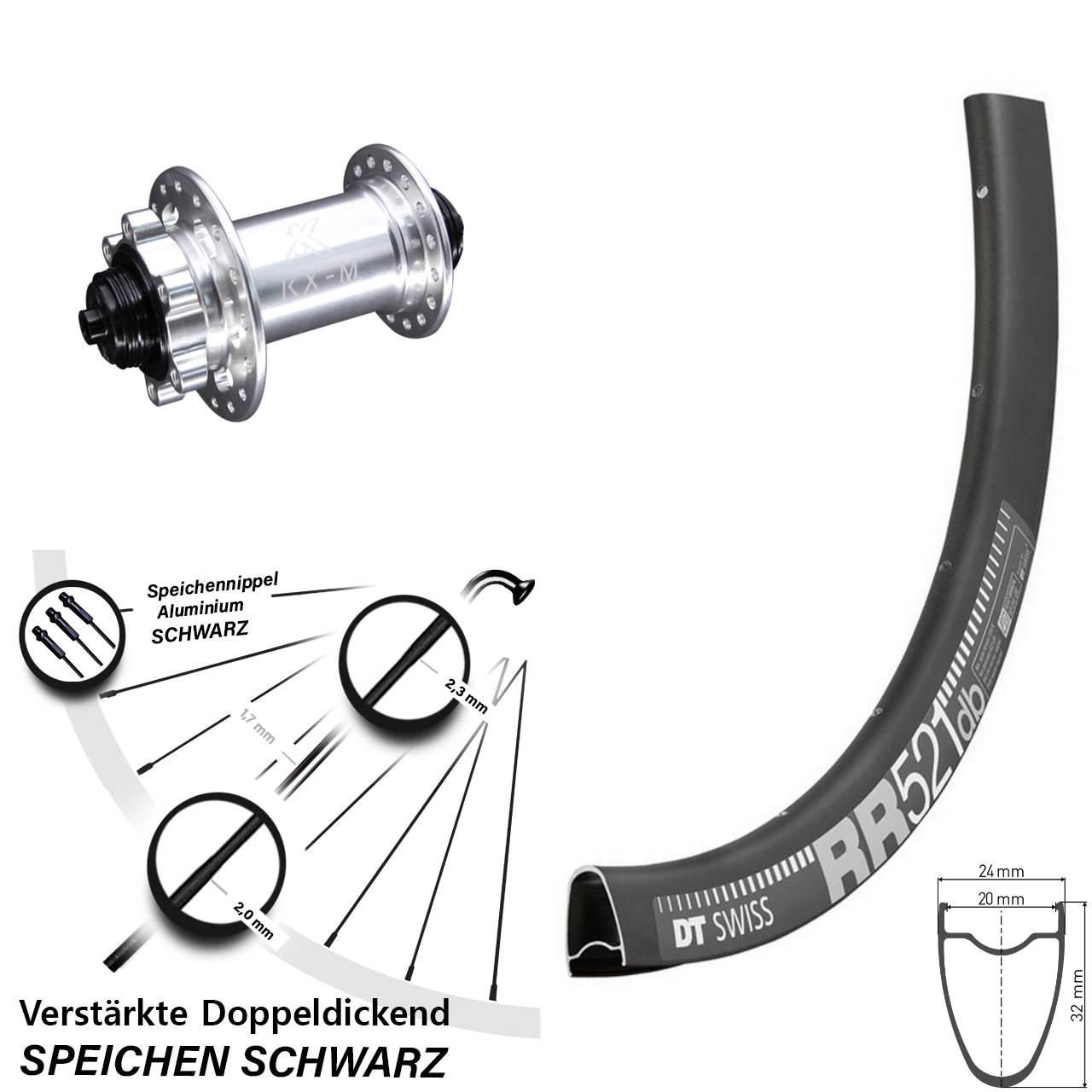 Disc Laufrad QR 28 Zoll DT Swiss RR 521 KX-M