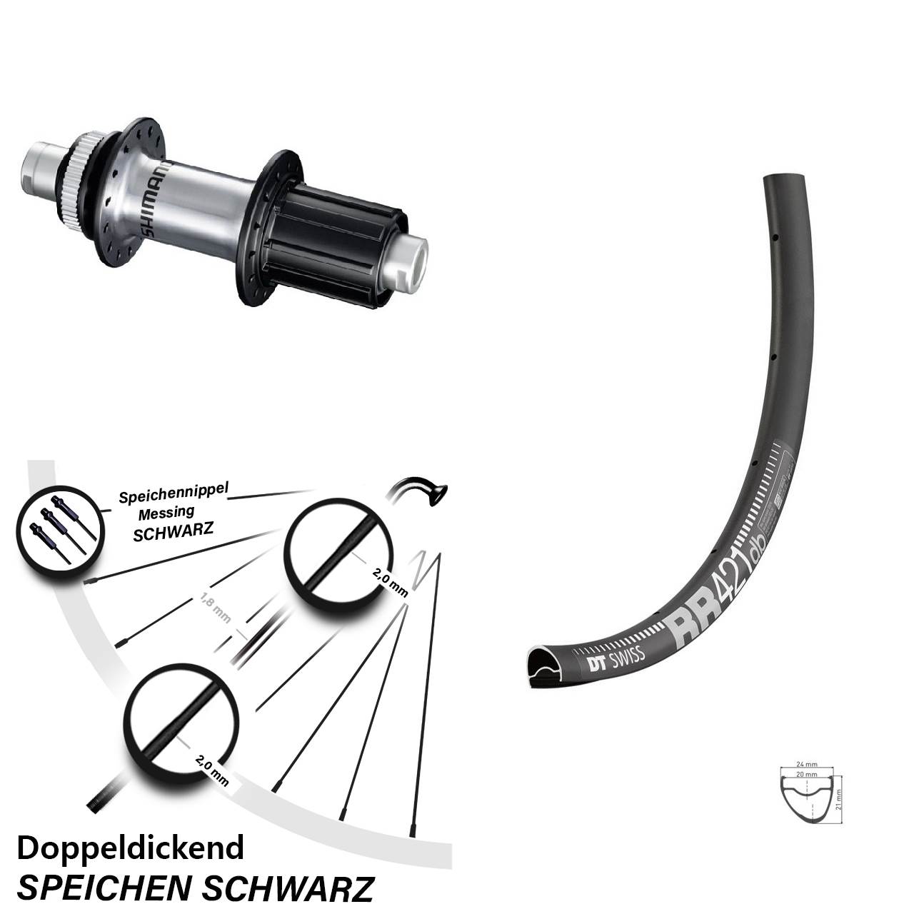 28 Zoll Hinterrad DT Swiss RR 421 DB mit Shimano FH-RS770 Nabe