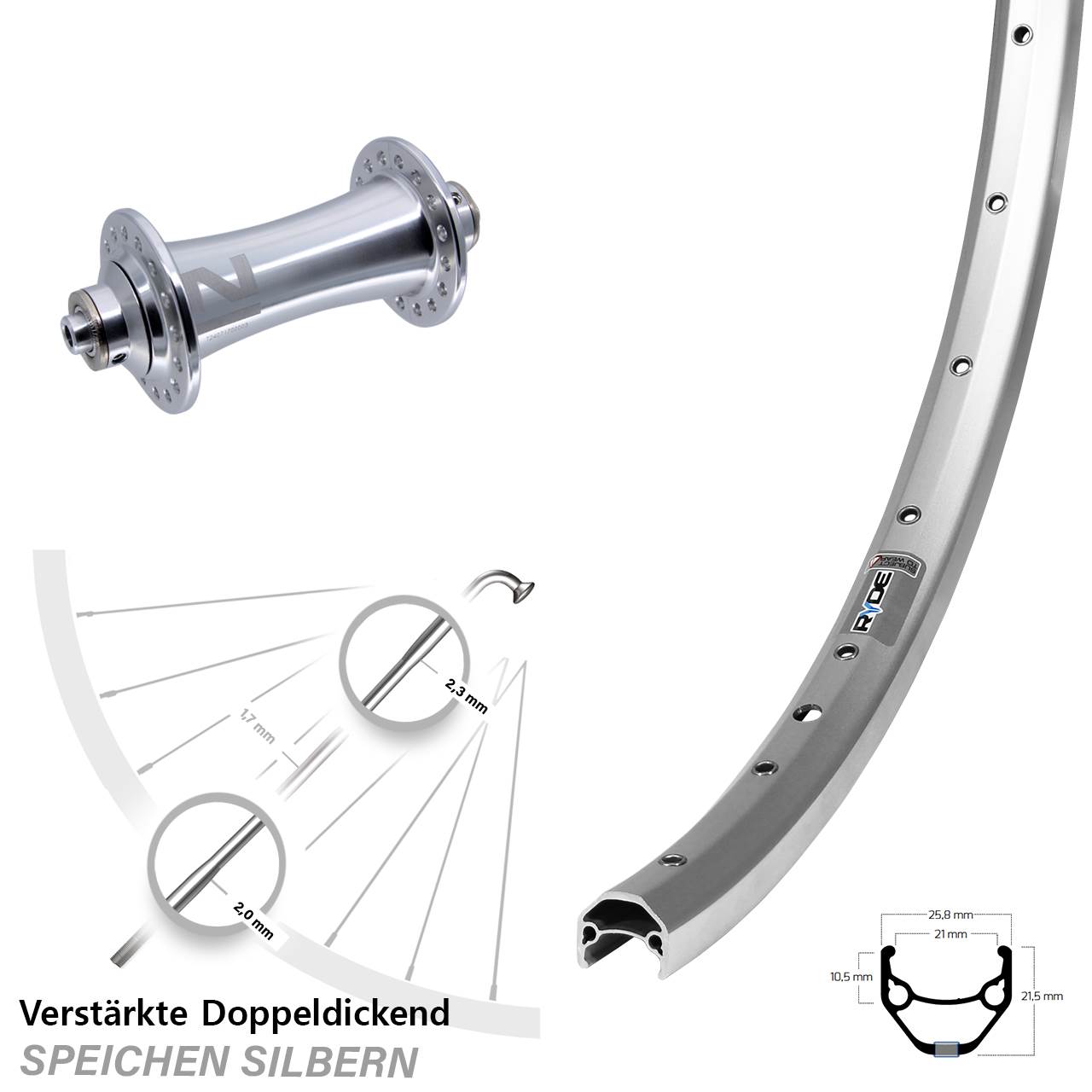 Vorderrad QR 26 Zoll Ryde ZAC 421 Novatec A-141SB