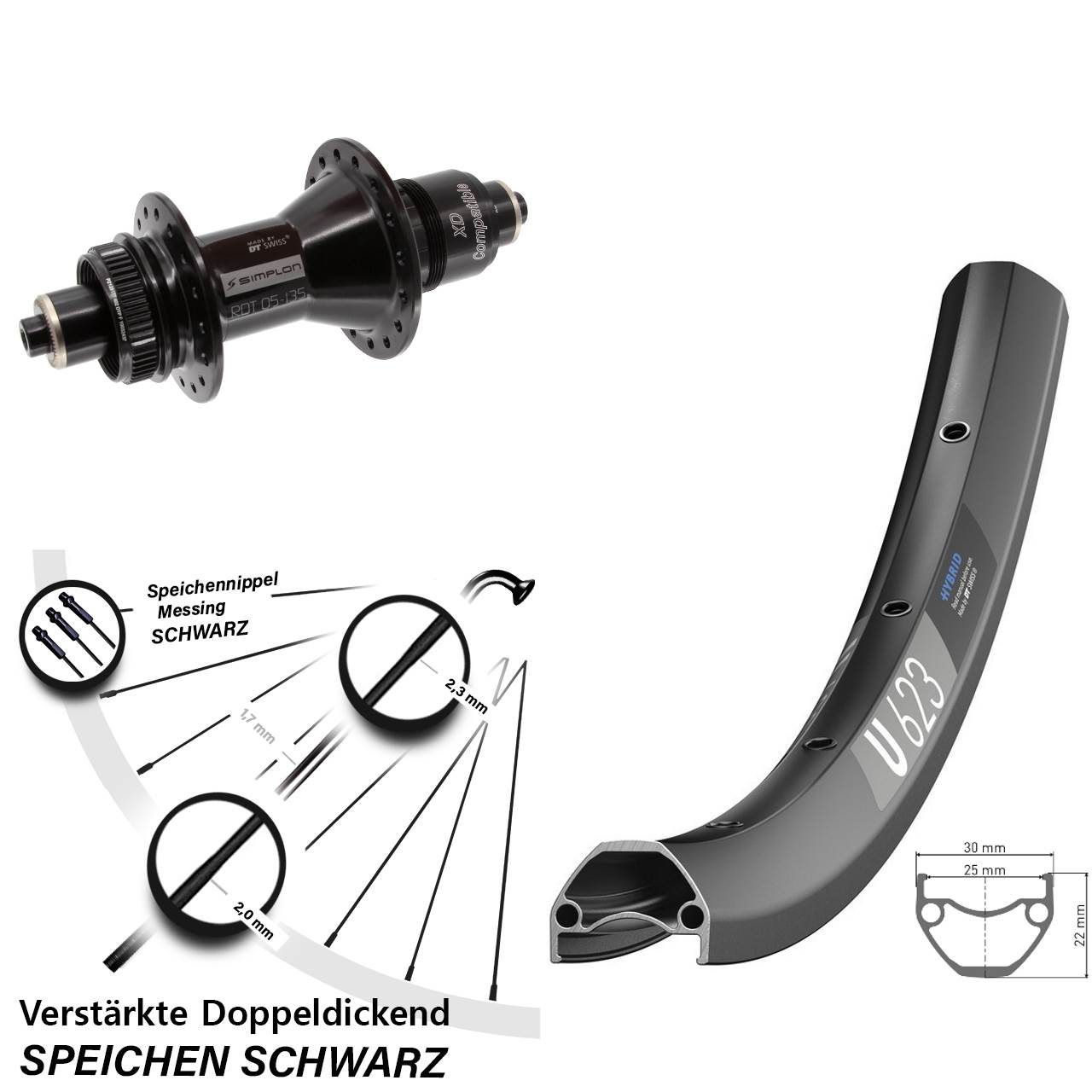 28-29 Zoll DT Swiss U 623-370 Hinterrad Centerlock für Schnellspanner XD