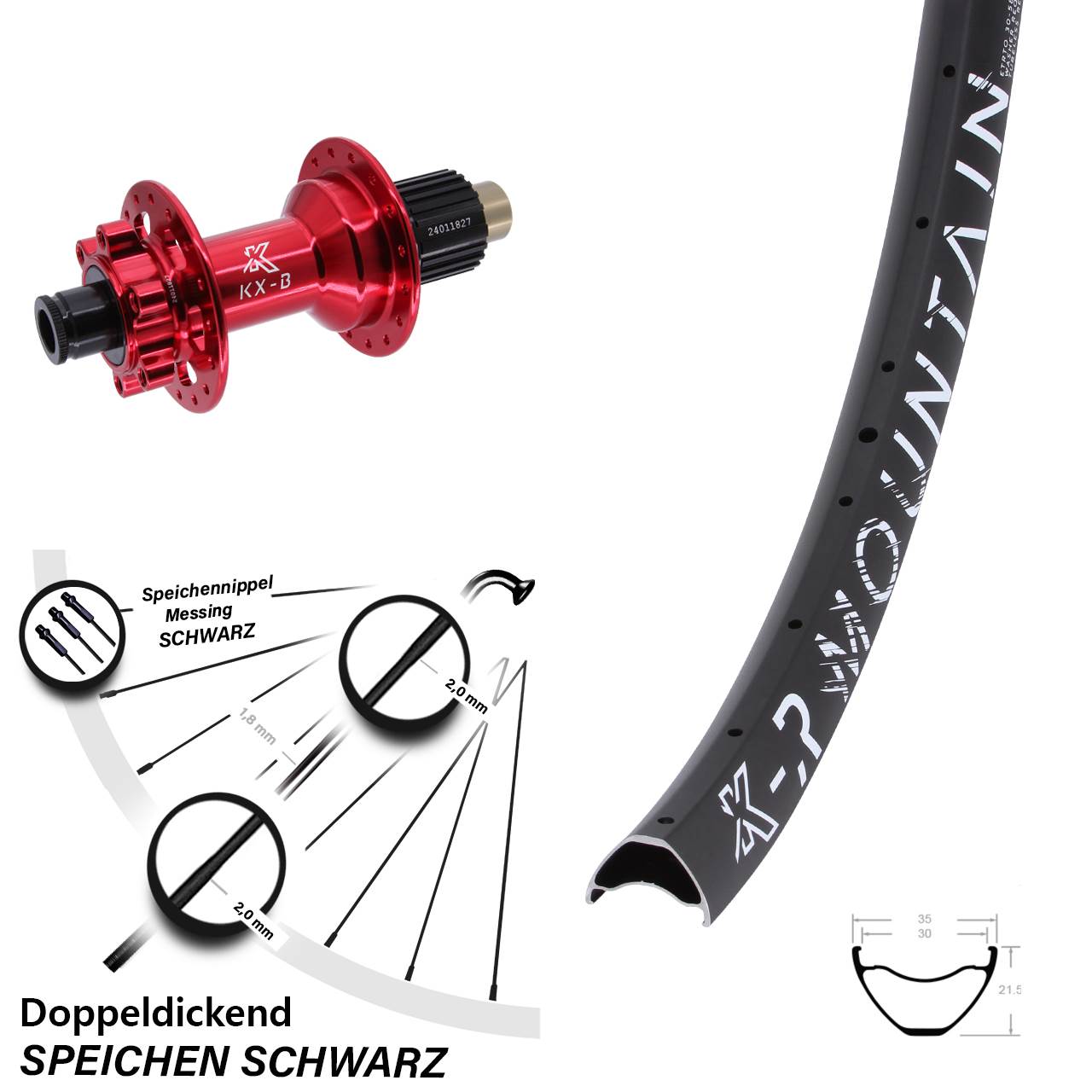 Boost 6-Loch Hinterrad 12x148 29 Zoll KX-BR Mountain rot Micro Spline