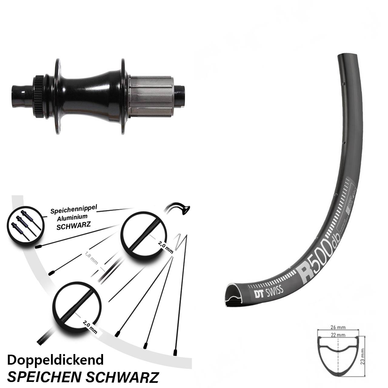 29 Zoll DT Swiss R 500 Formula CL-142S Centerlock Hinterrad 12x142 8-11 fach