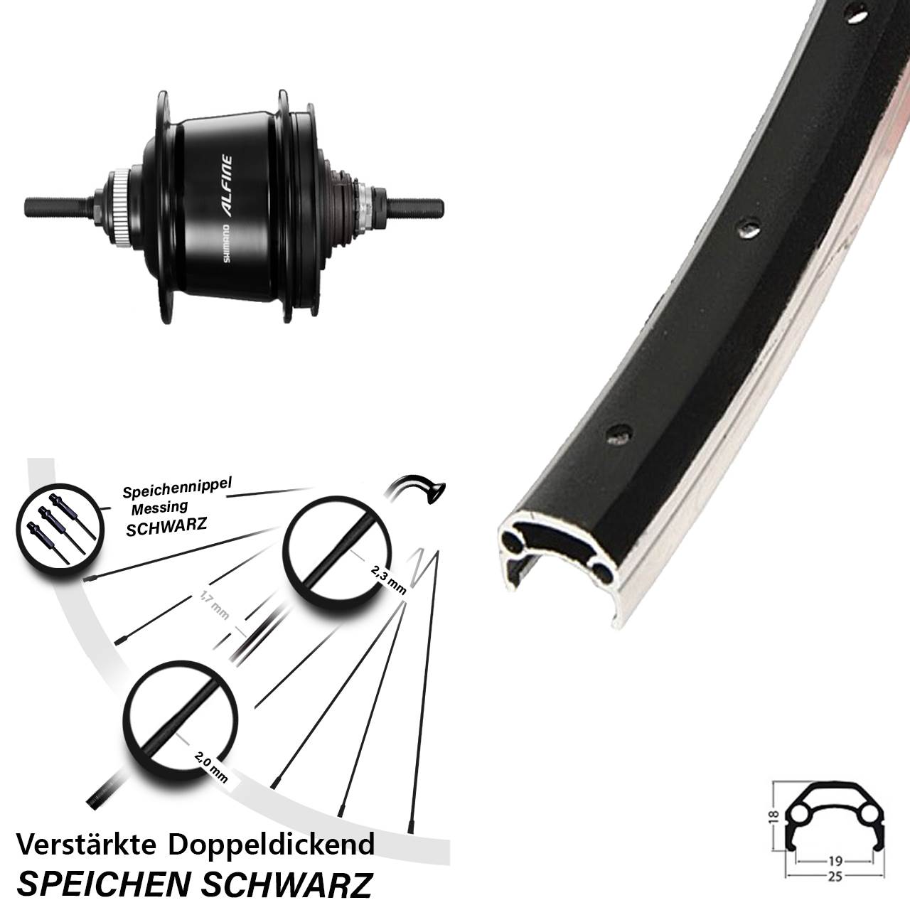 20 Zoll Hinterrad Yak 19 Shimano Alfine 8 Gang