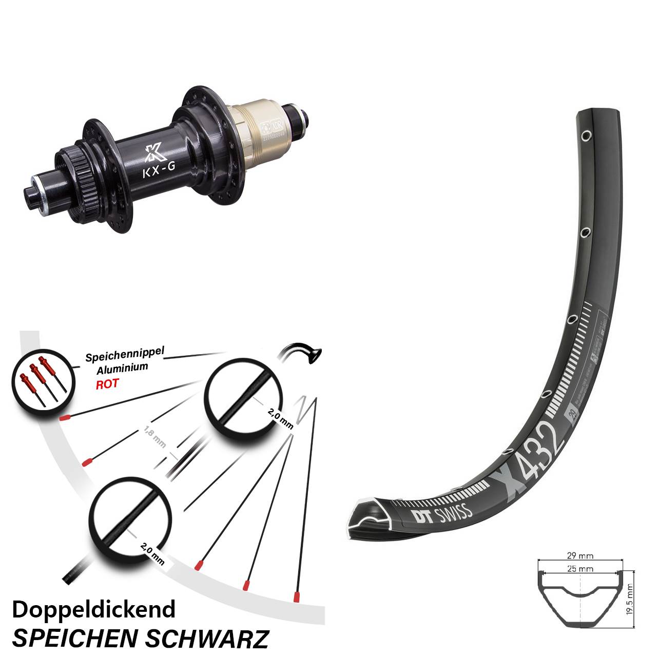 Hinterrad Centerlock 29 Zoll DT Swiss X 432 KX-G XD-R QR