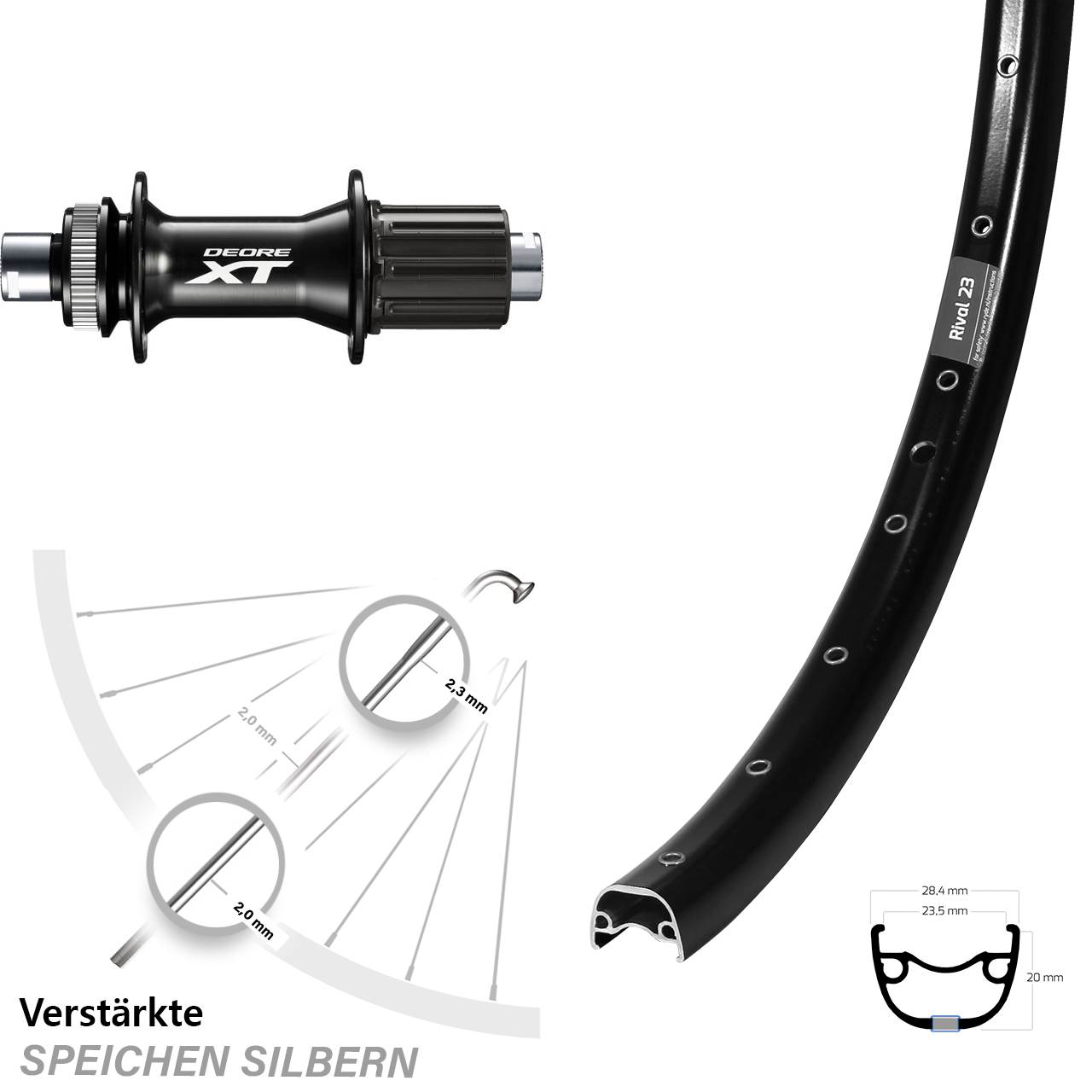 Disc Laufrad 650B Ryde Rival 23 Shimano FH-M8010-B 8-11 fach 12x148