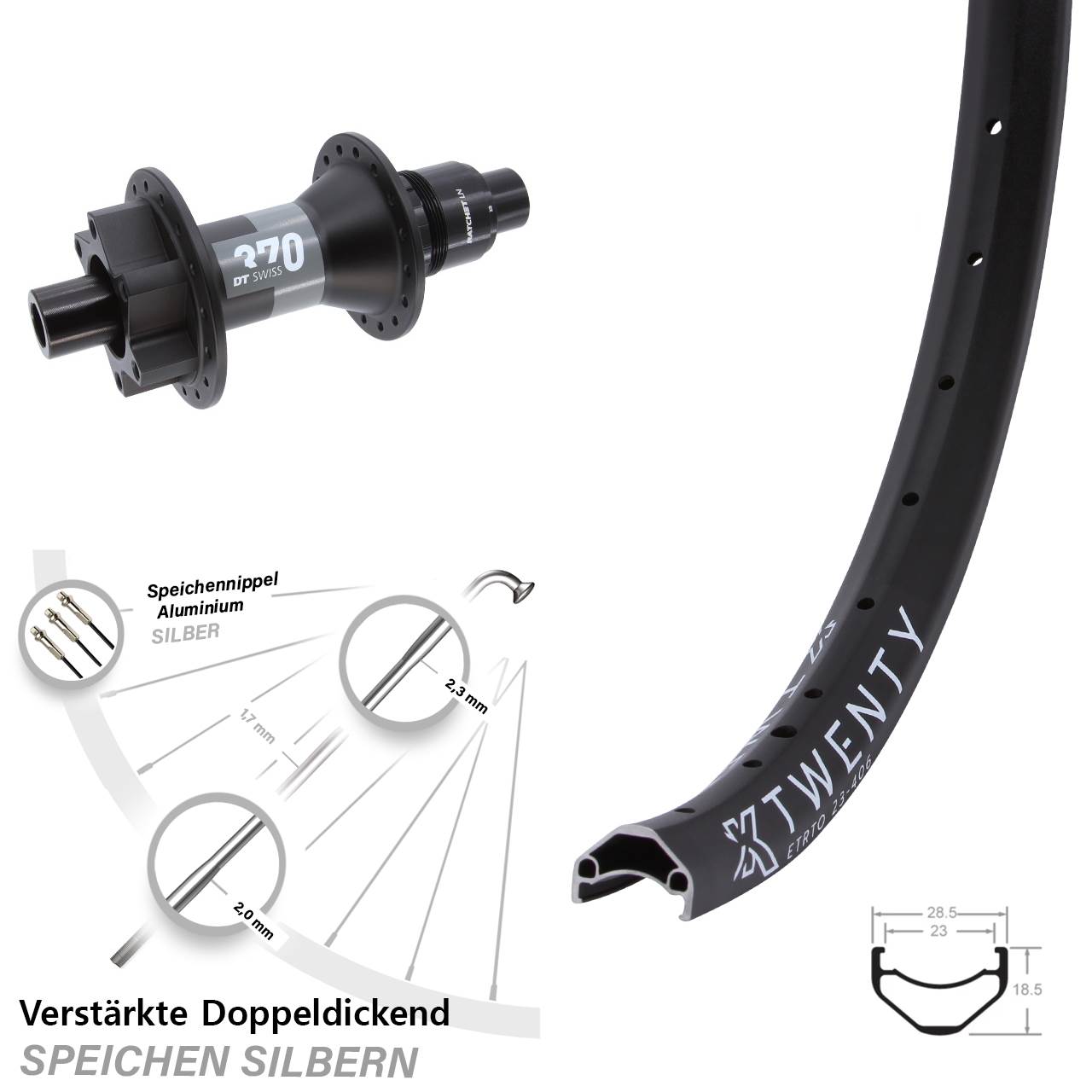 KX Twenty DT Swiss 370 20 Zoll Disc Hinterrad 12x148 Boost XD 11-12 fach