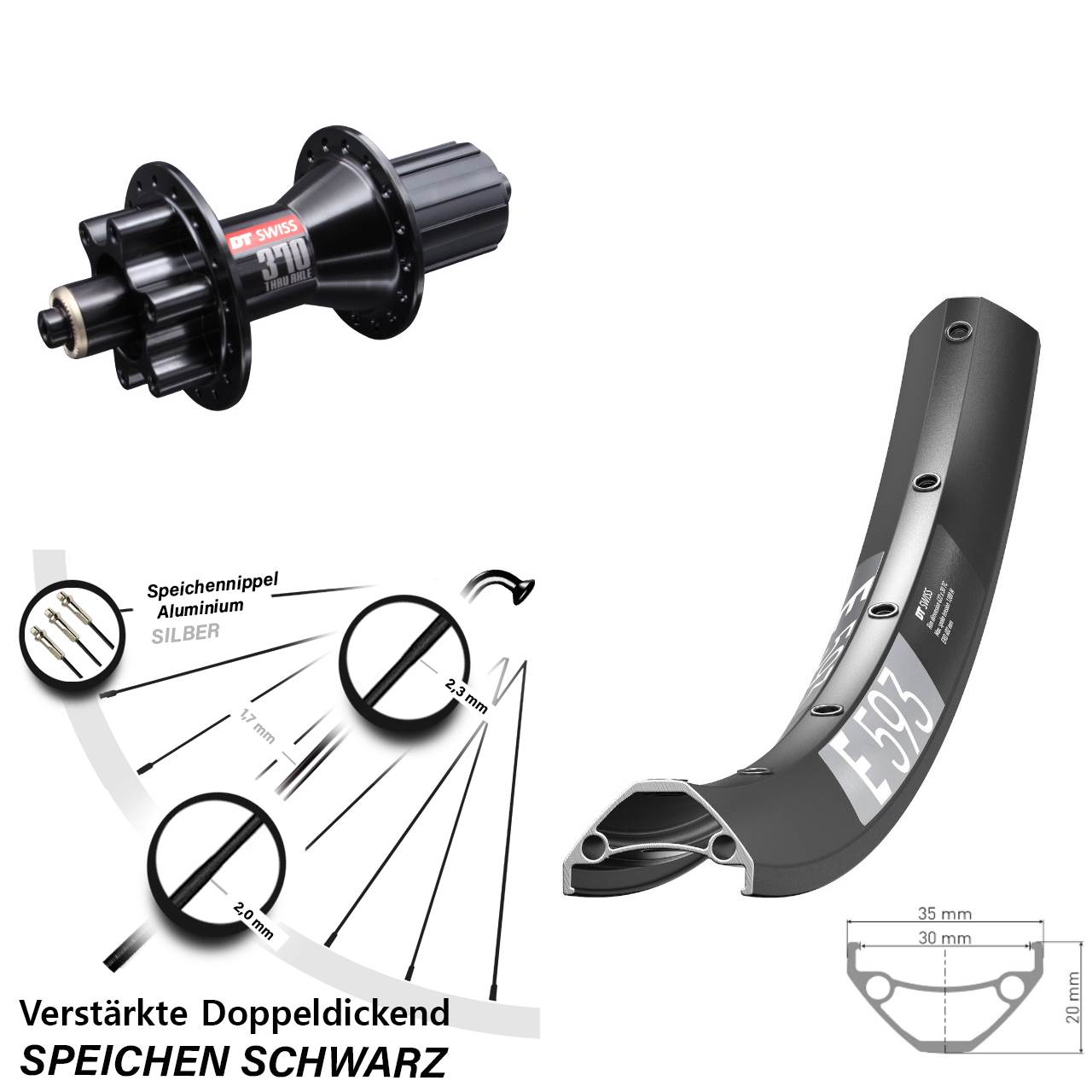 Disc Hinterrad 29 Zoll DT Swiss E 593 DT Swiss 370 Hybrid 8-11 fach für Schnellspanner