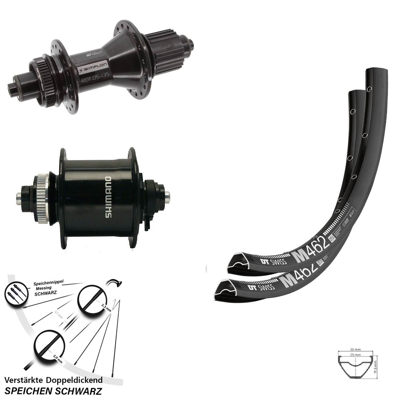 DT Swiss M 462 370 Hybrid Shimano DH-UR700-3D 650B Disc Laufradsatz QR Micro Spline