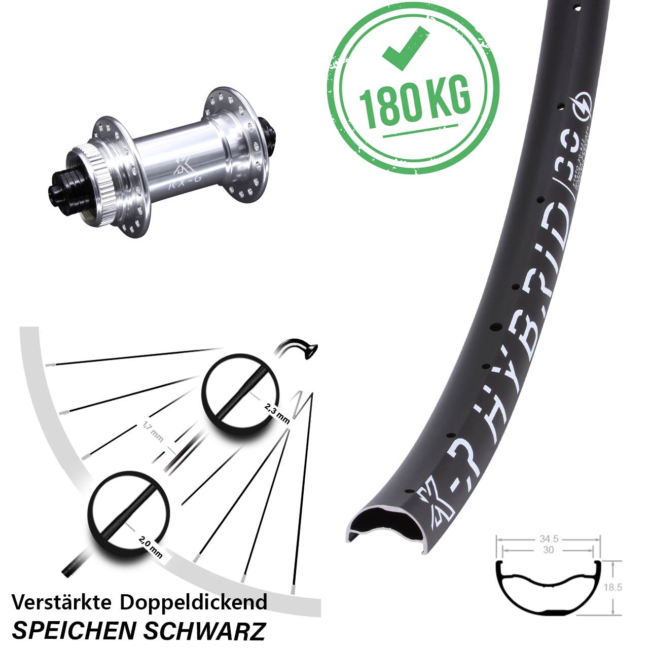 29 Zoll KXR-G Hybrid 30 Disc Vorderrad QR