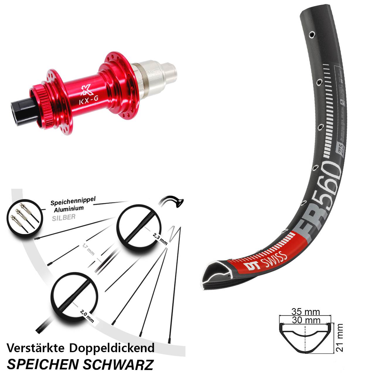 26 Zoll DT Swiss FR560 KX-G rot Disc Hinterrad 12x142 XDR