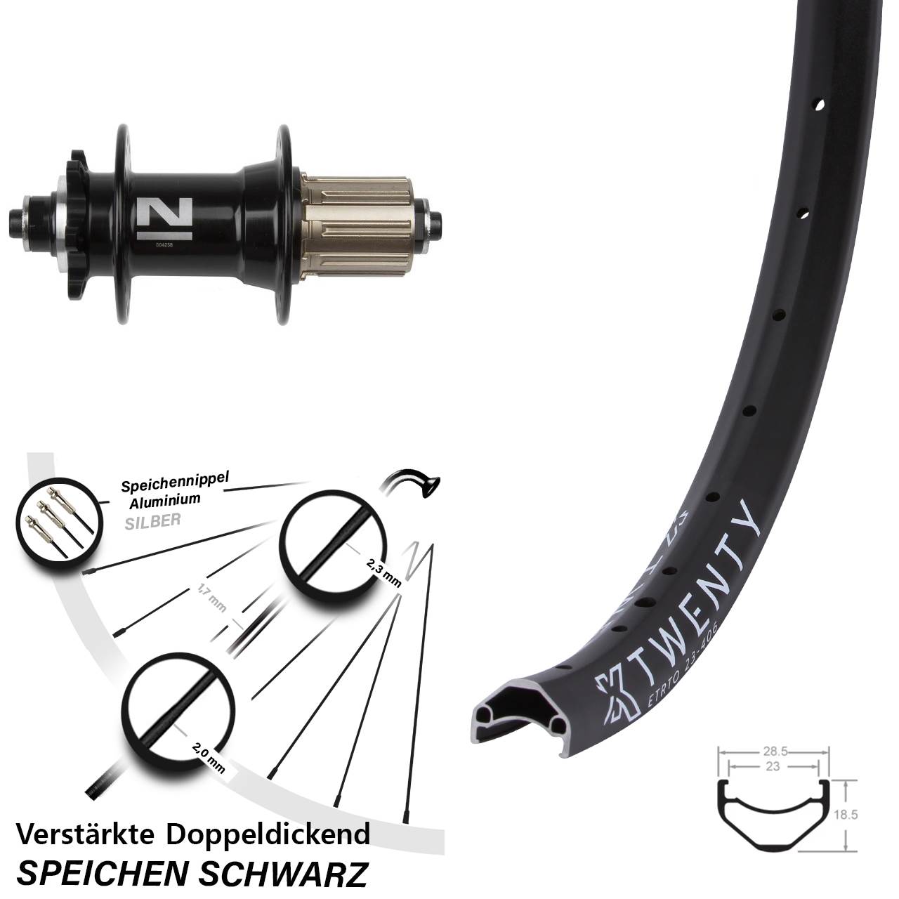 Hinterrad 20 Zoll KX Twenty Novatec D042SB schwarz 8-11 fach