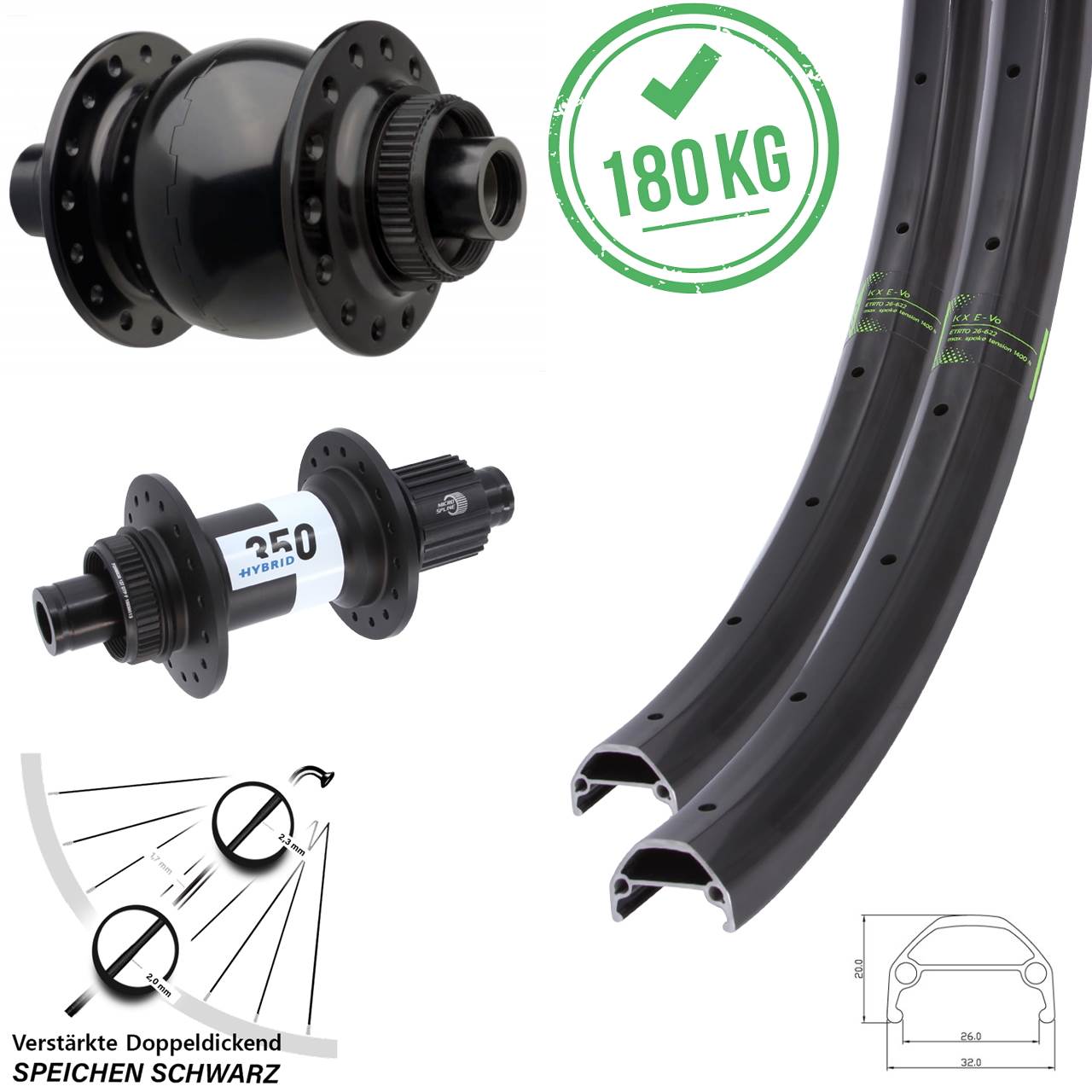 Laufradsatz Centerlock 27,5 Zoll KX Evo DT Swiss Hybrid 350 SON 28 Micro Spline Boost