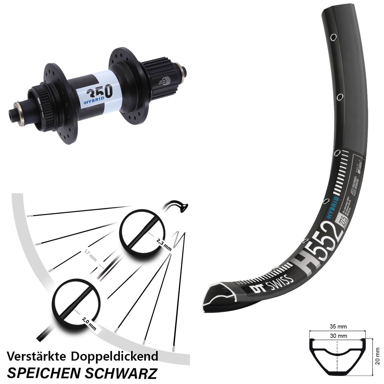 Disc Laufrad QR 29 Zoll DT Swiss H 552-350 Hybrid Shimano Micro Spline