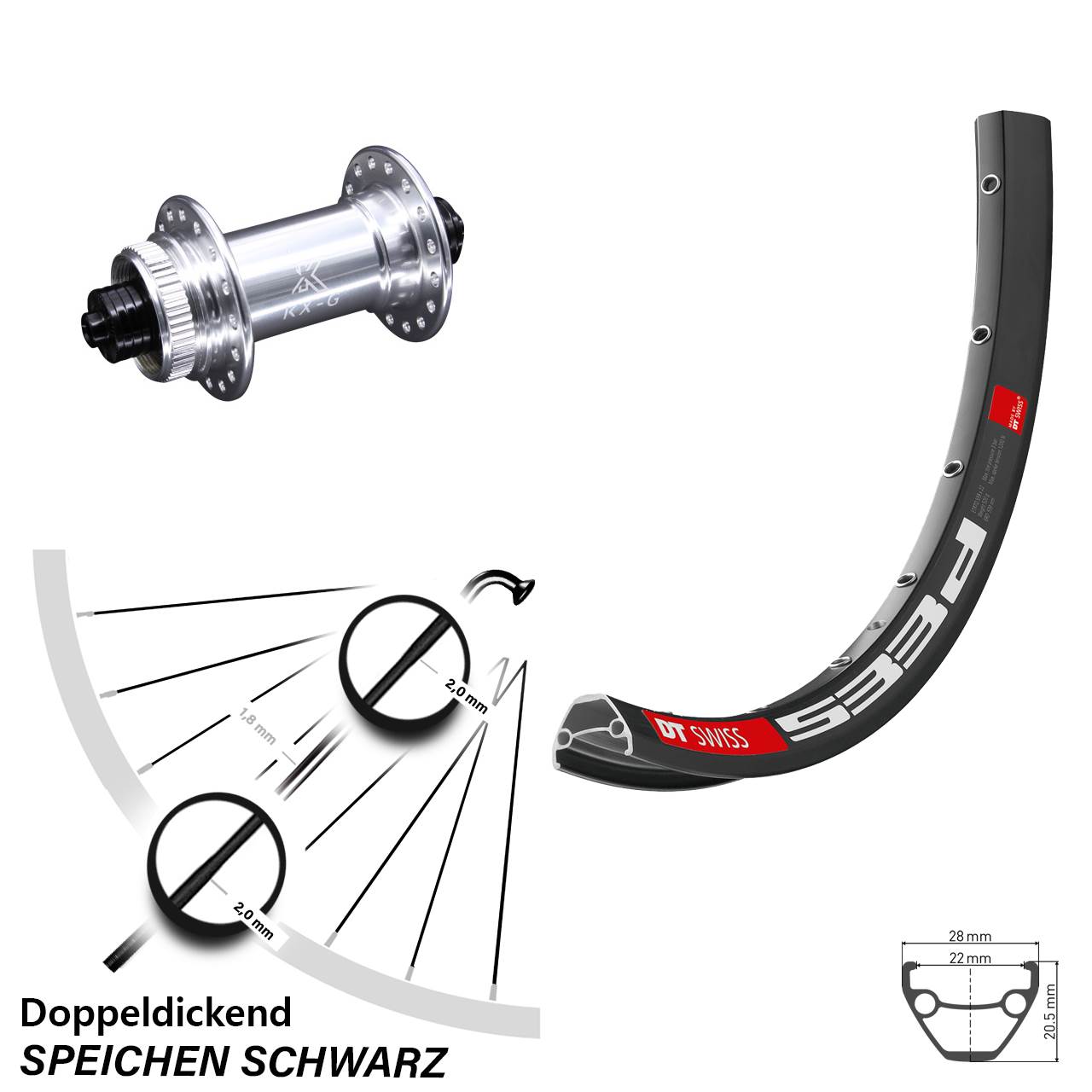 29 Zoll DT Swiss 533D Disc KX-G Centerlock Vorderrad QR