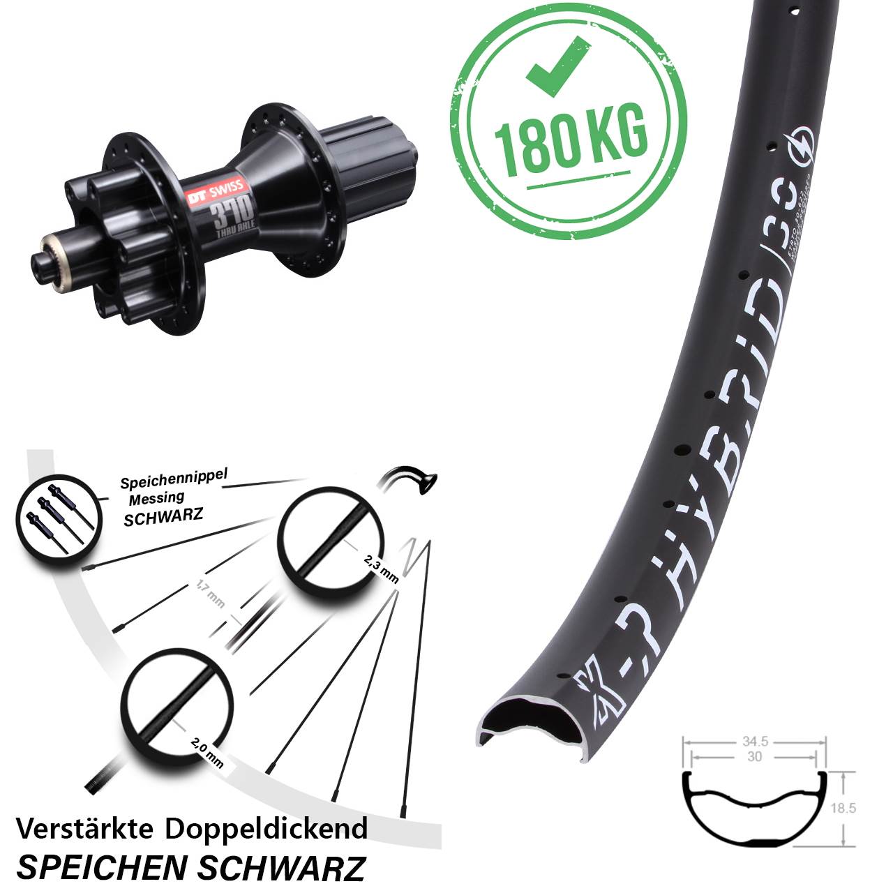 29 Zoll KX-R Hybrid 30 DT Swiss 370 Disc Laufrad für Schnellspanner 8-11 fach HG
