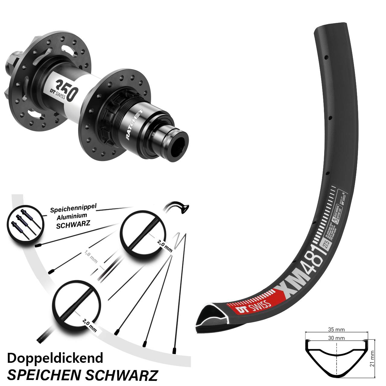 DT Swiss XM481-350 27,5 Zoll Disc Hinterrad 12x142 SRAM XD