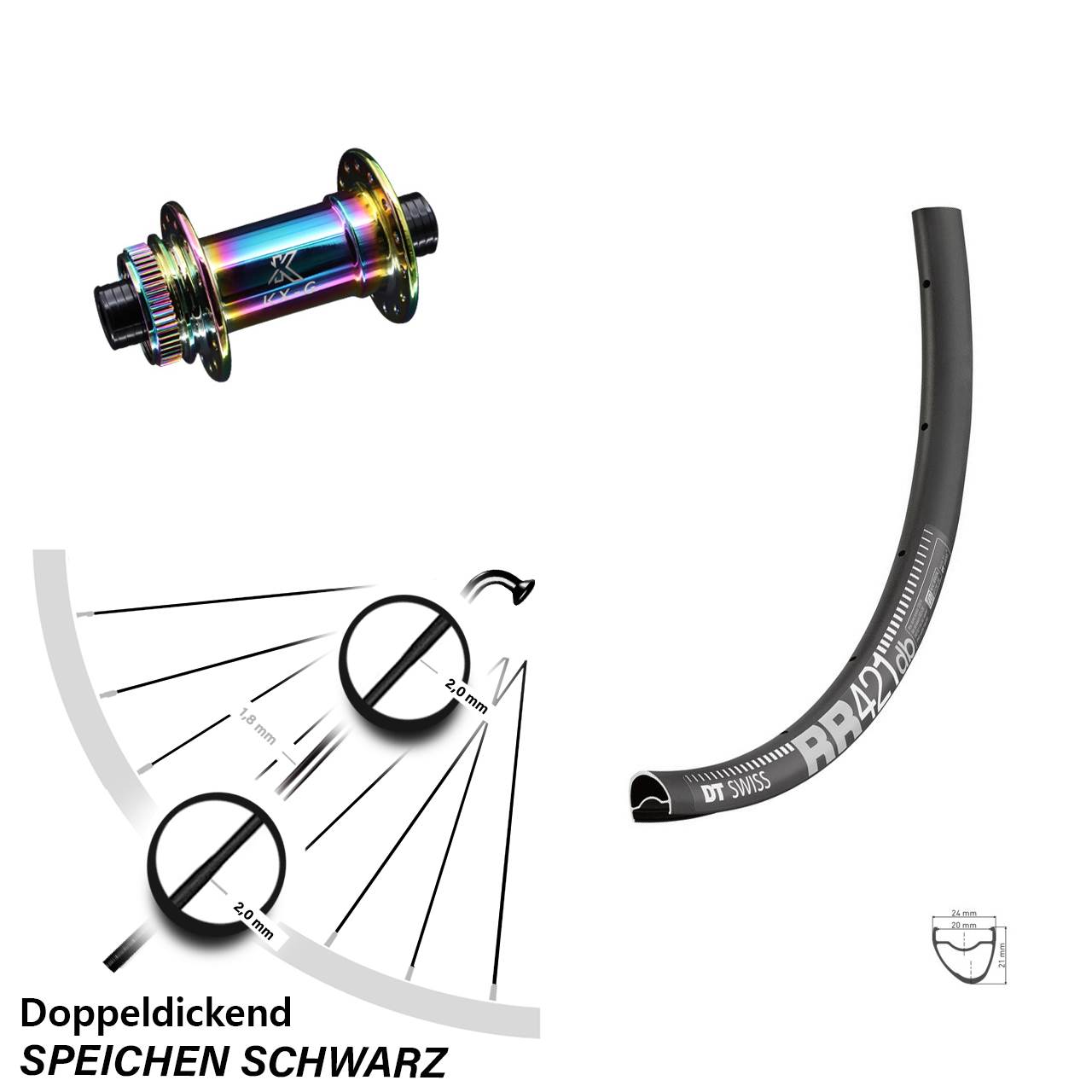 Vorderrad Road Disc KX-G Nabe Oilslick 12x100 mm Steckachse DT Swiss RR 421 DB 28 Zoll