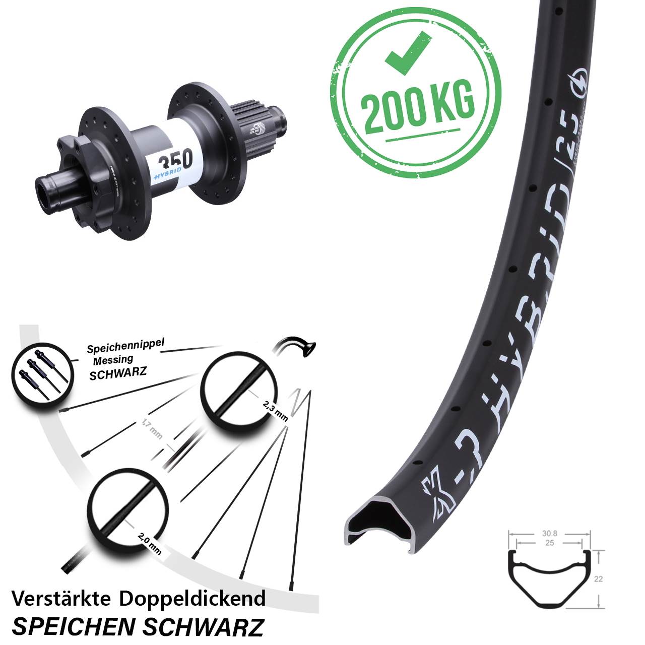 27,5 Zoll KX-R Hybrid 25 DT Swiss 350 E-Bike Hinterrad Boost 6-Loch Micro Spline