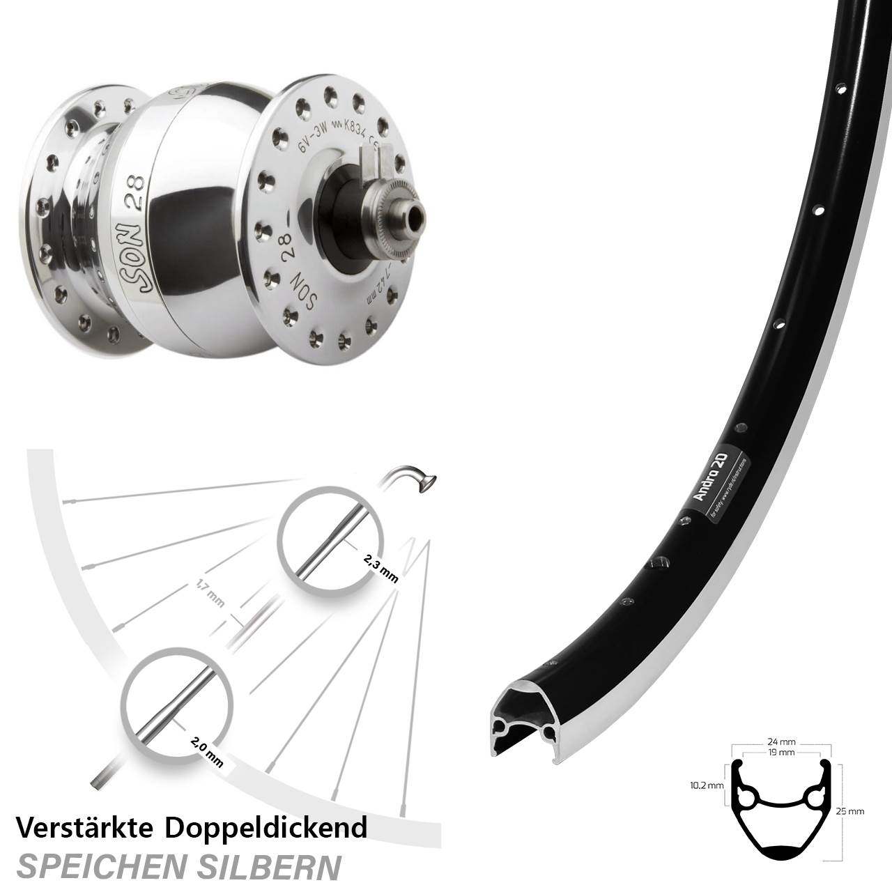 Ryde Andra 20 SON 28 Zoll Nabendynamovorderrad QR