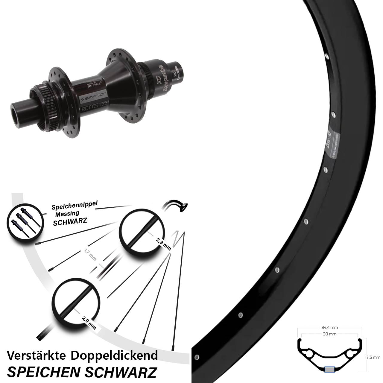Hinterrad 27,5 Zoll Ryde Disc 30 DT Swiss 370 XD 12x142