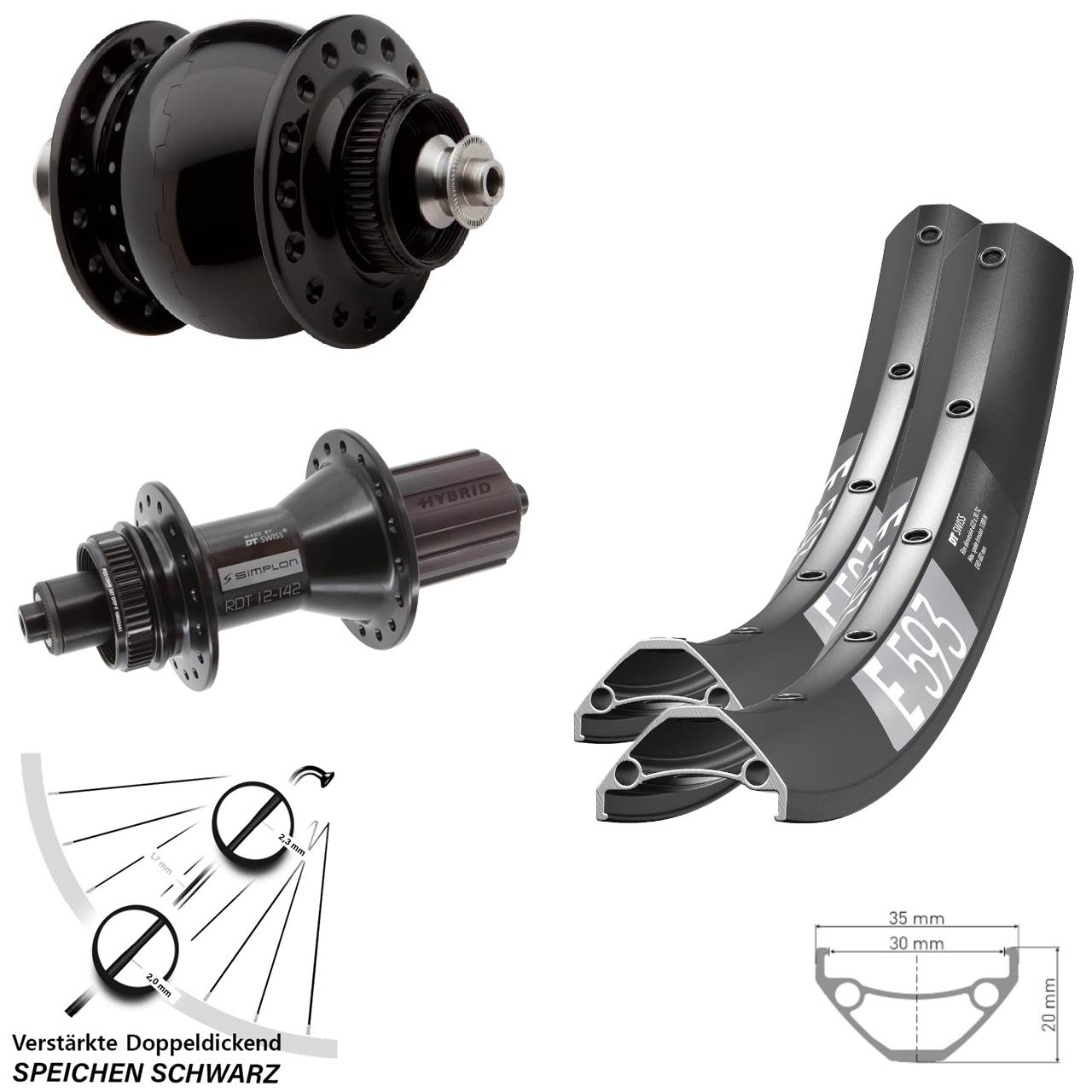 Centerlock Laufradsatz 27,5 Zoll DT Swiss E 593-370 Hybrid SON 28 8-11 fach QR