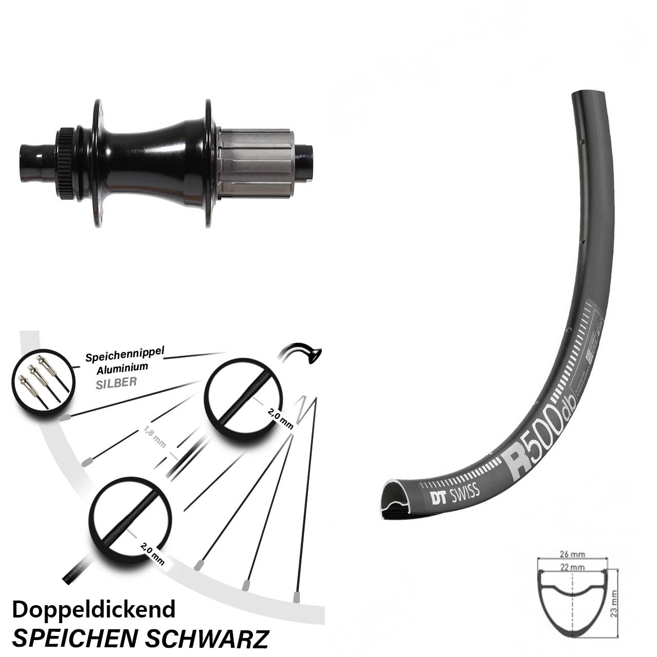 29 Zoll DT Swiss R 500 Formula CL-142S Centerlock Hinterrad 12x142 8-11 fach