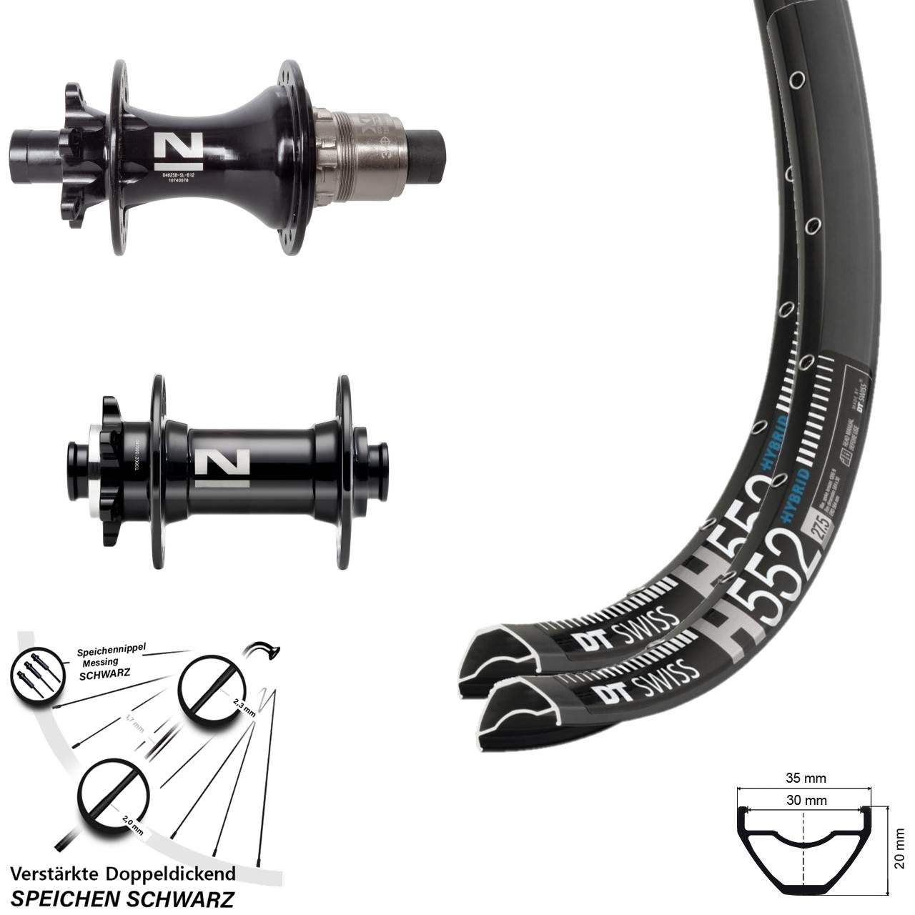 Disc Laufradsatz 27,5 Zoll DT Swiss H552 Novatec D041 D462SB SRAM XD 15x110 12x148 Boost