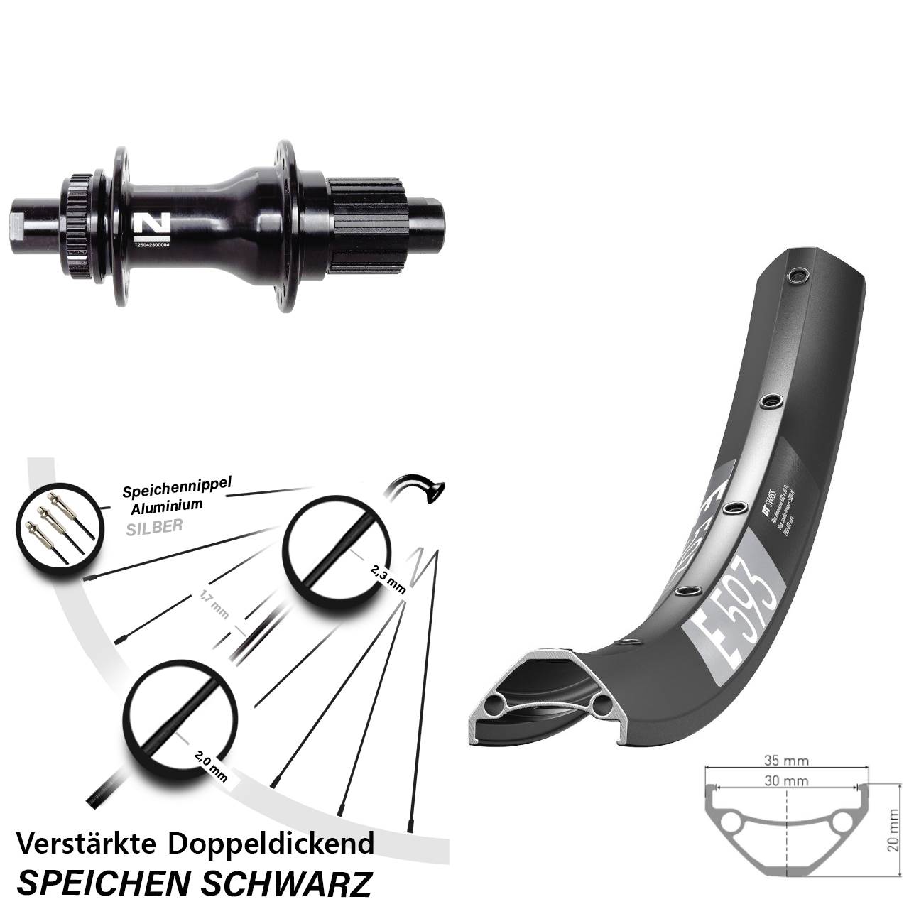 29 Zoll DT Swiss E 593 Novatec D792 Hinterrad Centerlock 12x142 Shimano Micro Spline
