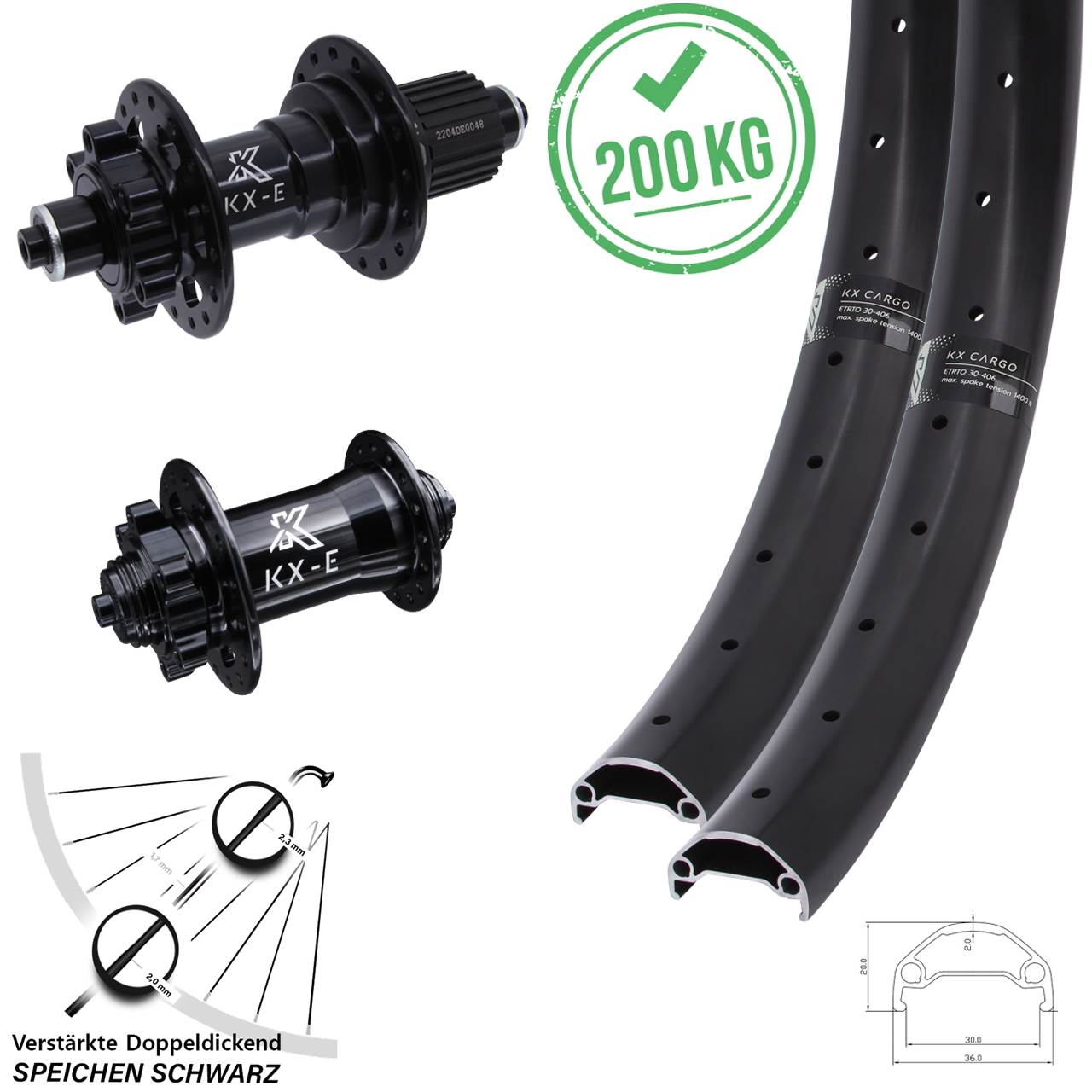 Laufradsatz 6-Loch 29 Zoll KX-E Cargo Shimano Micro Spline für Schnellspanner