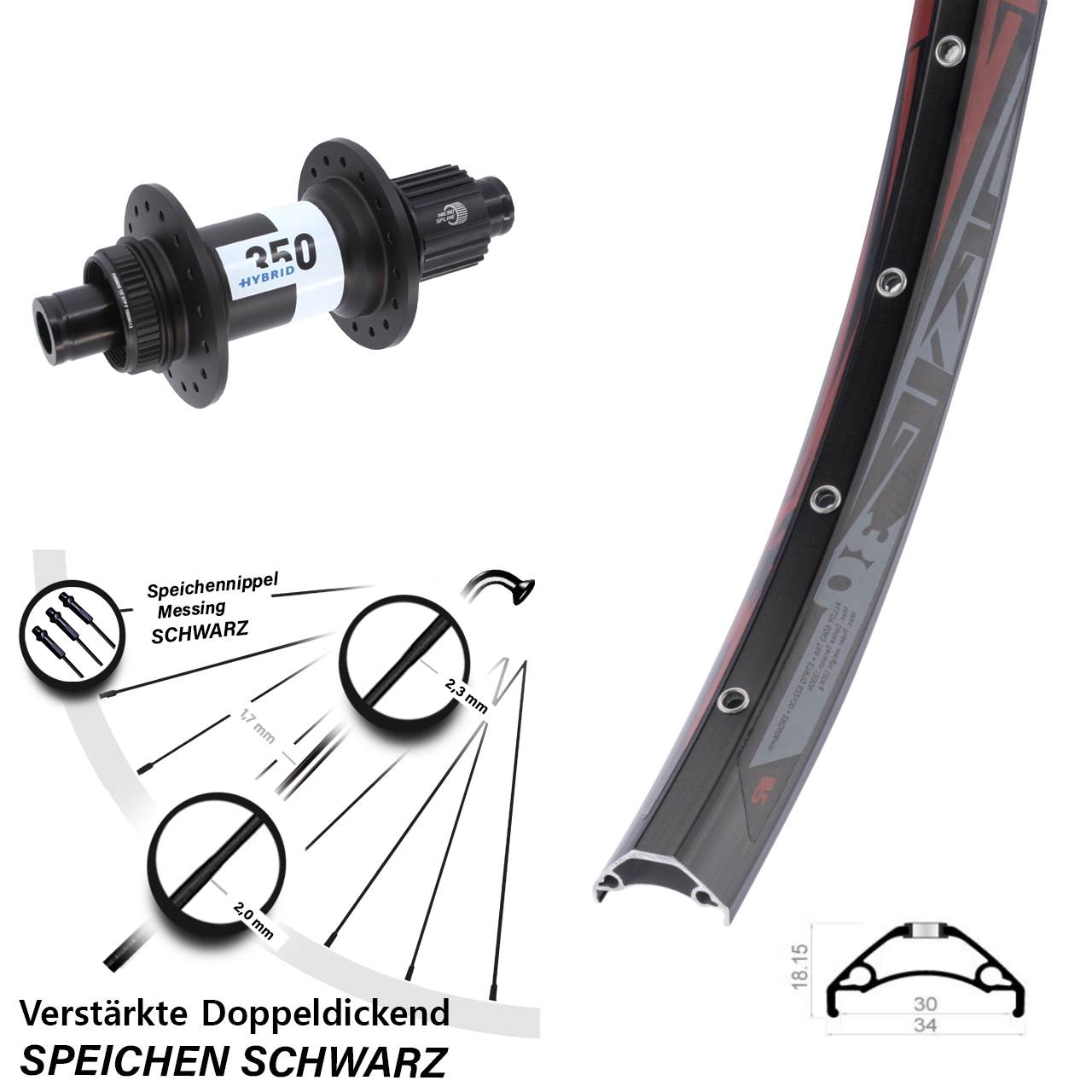 Disc Hinterrad 12x148 29 Zoll Rodi TRYP 30 DT Swiss 350 Hybrid Micro Spline