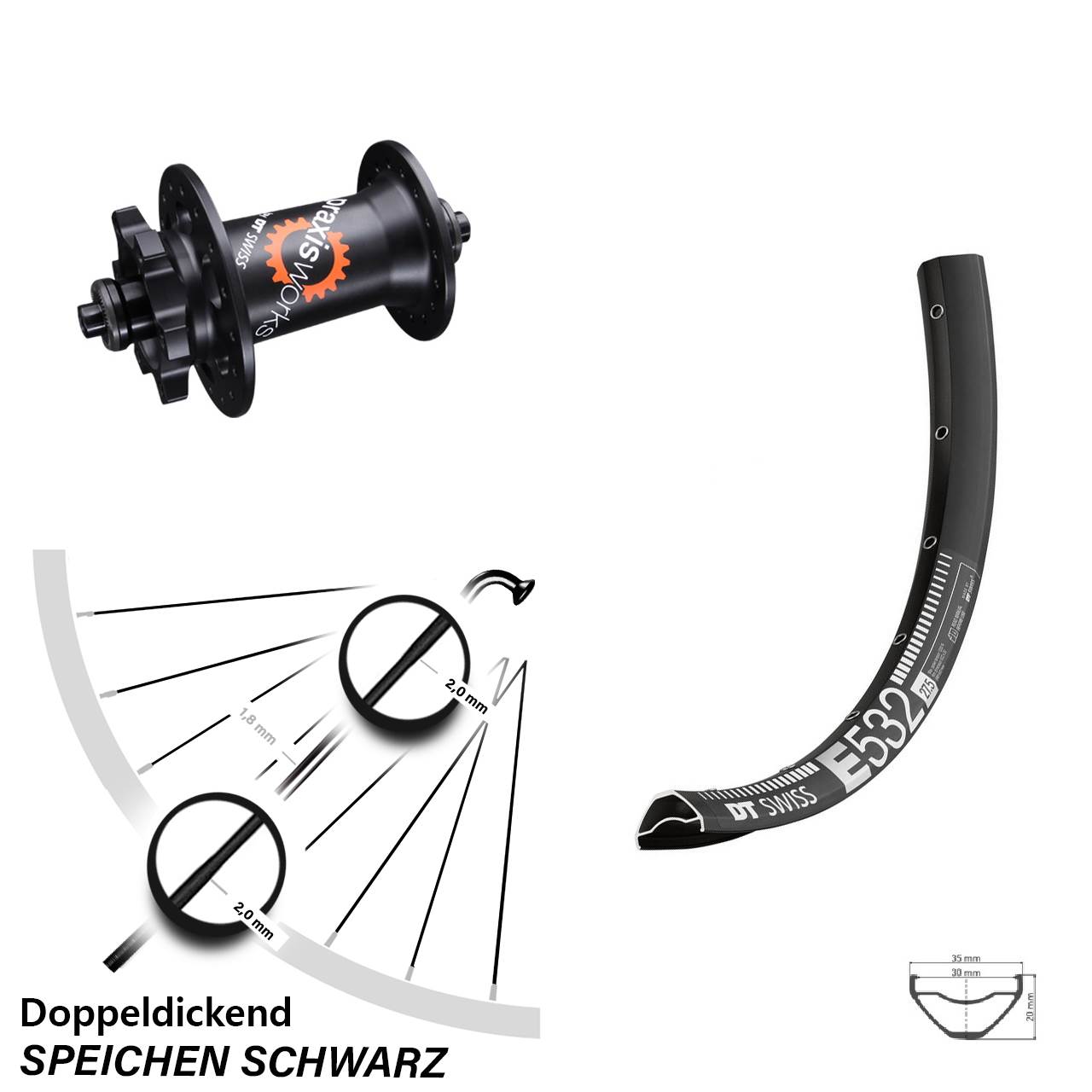 Disc Laufrad für Schnellspanner 27,5 Zoll DT Swiss E 532-350