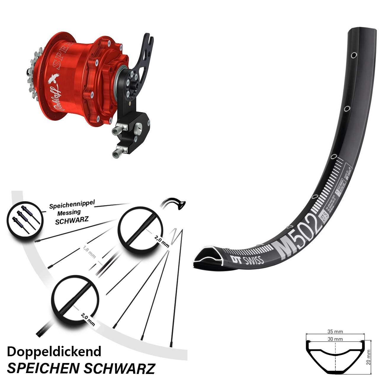 Disc Hinterrrad 27,5 Zoll DT Swiss M 502 Rohloff Speedhub CC DB PM rot