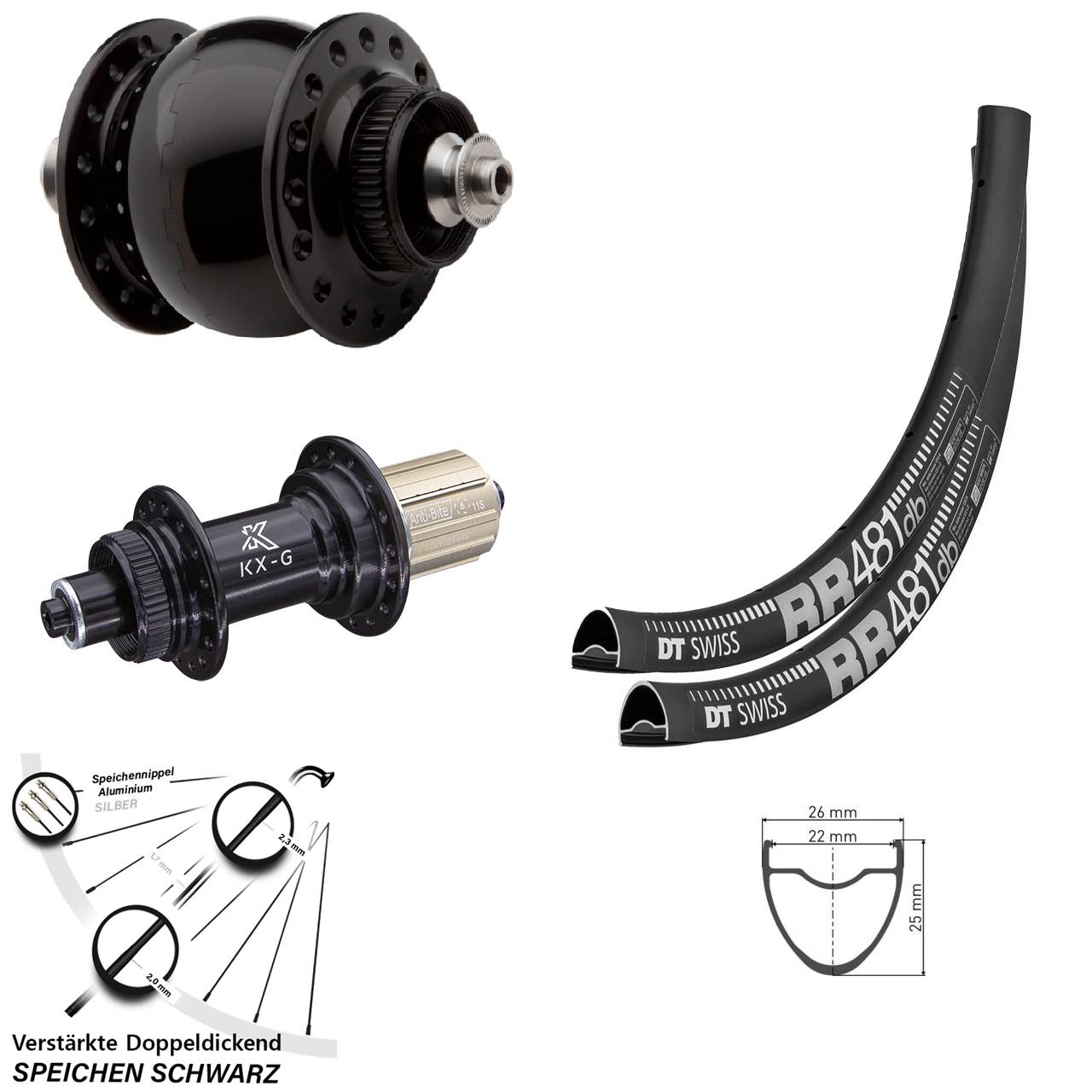 28 Zoll DT Swiss RR 481 KX-G SON delux Laufradsatz Centerlock für Schnellspanner 8-12 fach