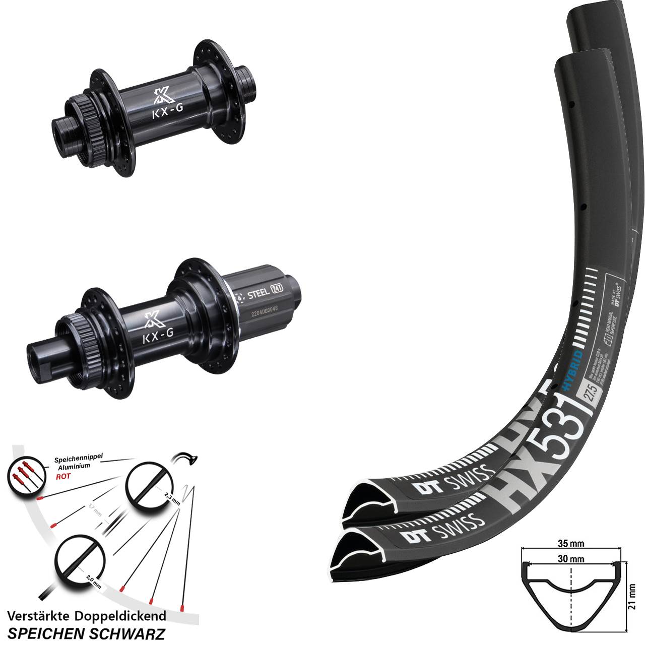 DT Swiss HX531 KX-GS verstärkt 29 Zoll Disc Laufradsatz 15x100 12x142 8-12 fach