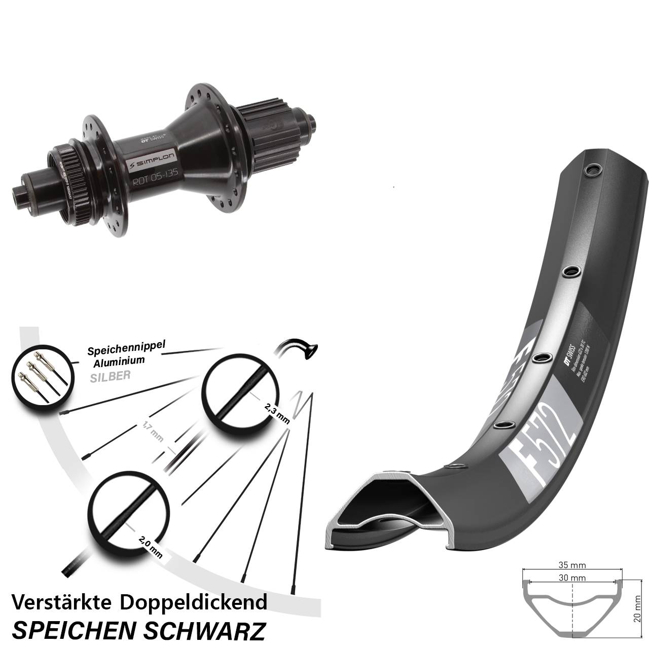 DT Swiss F 572-370 Hybrid 29 Zoll Disc Hinterrad für Schnellspanner Shimano Micro Spline