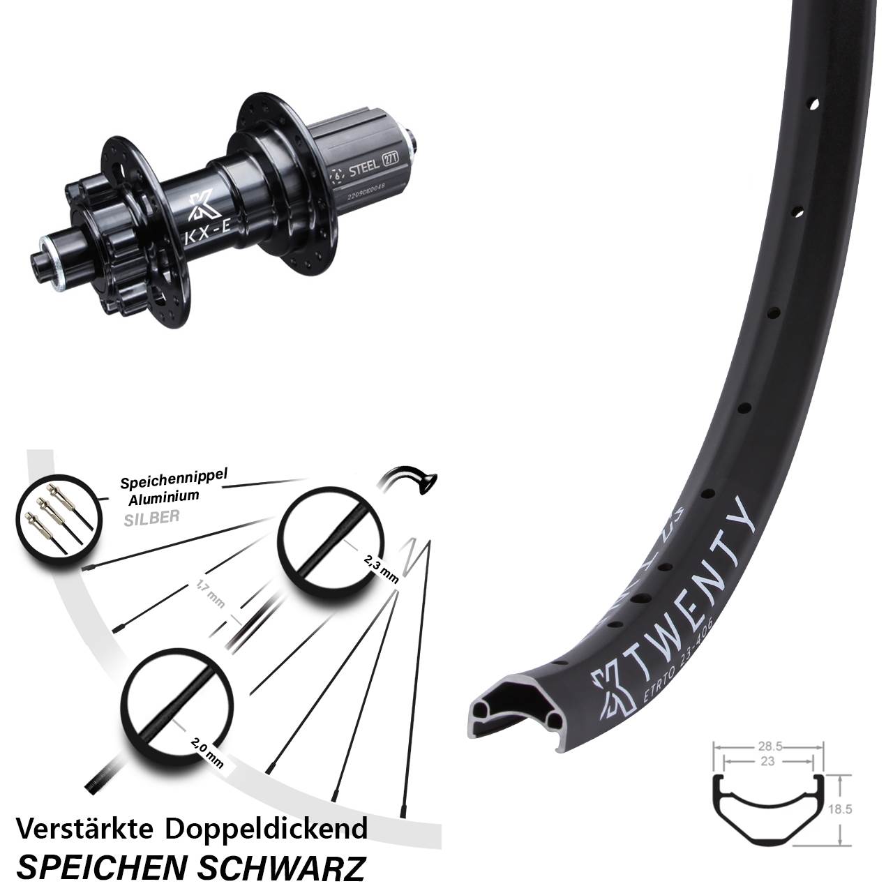 KX-E Twenty Hinterrad 20 Zoll 5x135 mm 6-fach gelagert Shimano HG