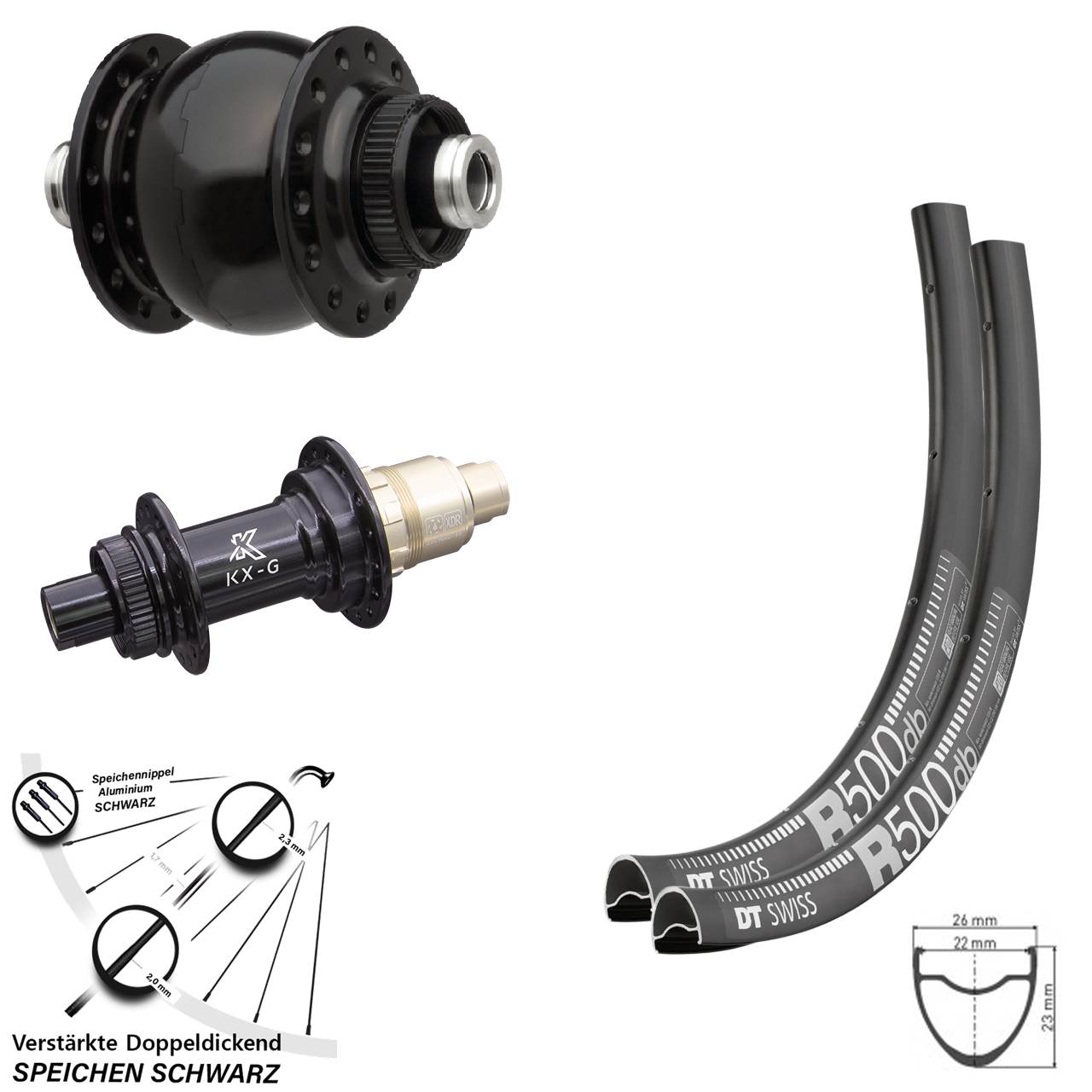 Disc Laufradsatz 28 Zoll DT Swiss R 500 KX-G SON delux SRAM XDR 12x100/142
