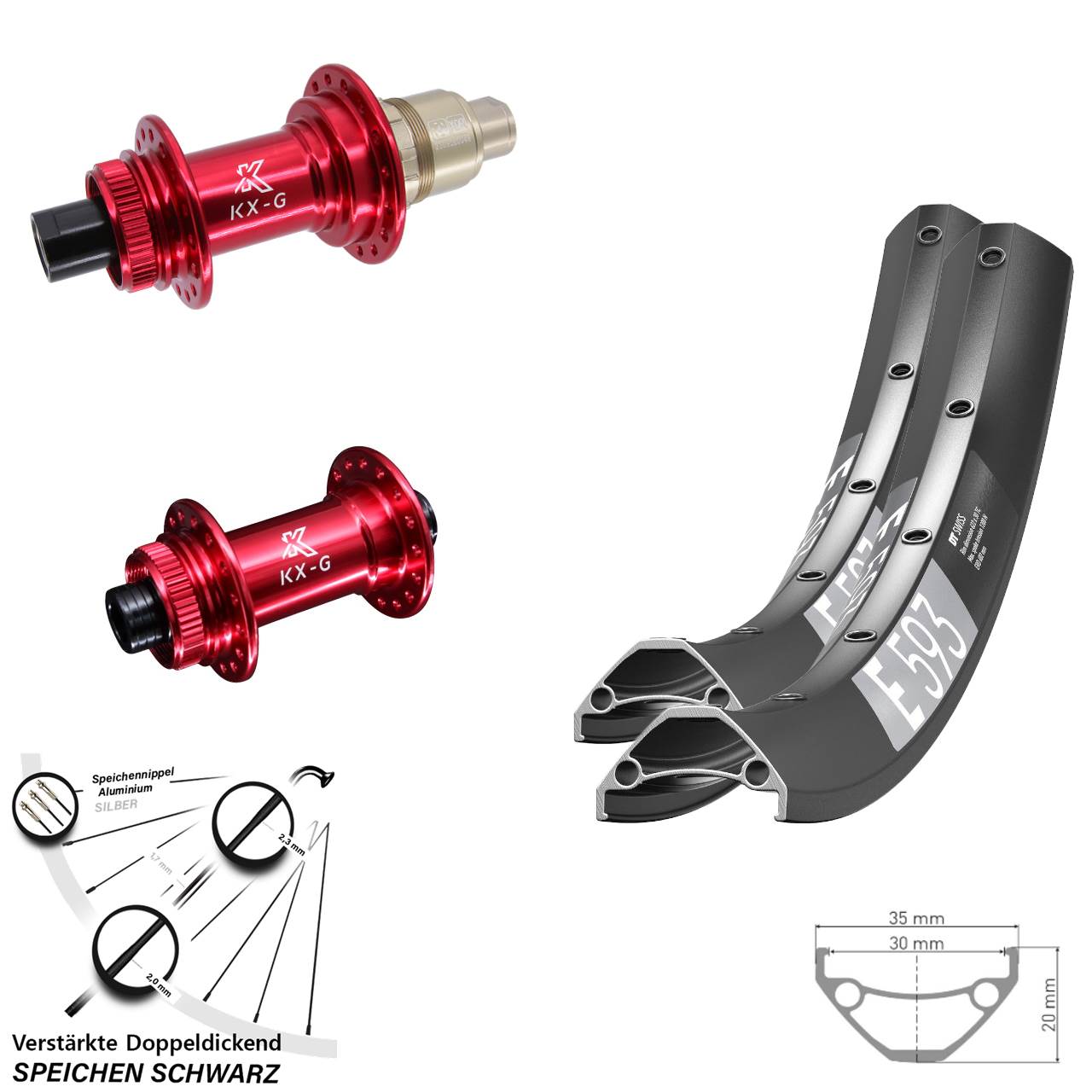 Laufradsatz Centerlock 15x100 12x142 29 Zoll DT Swiss E 593 KX-G rot SRAM XDR