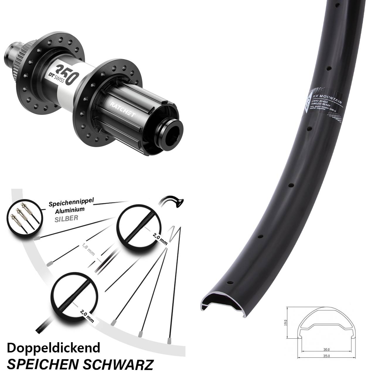 KX Mountain DT Swiss 350 29 Zoll Disc Laufrad 12x142 8-11 fach