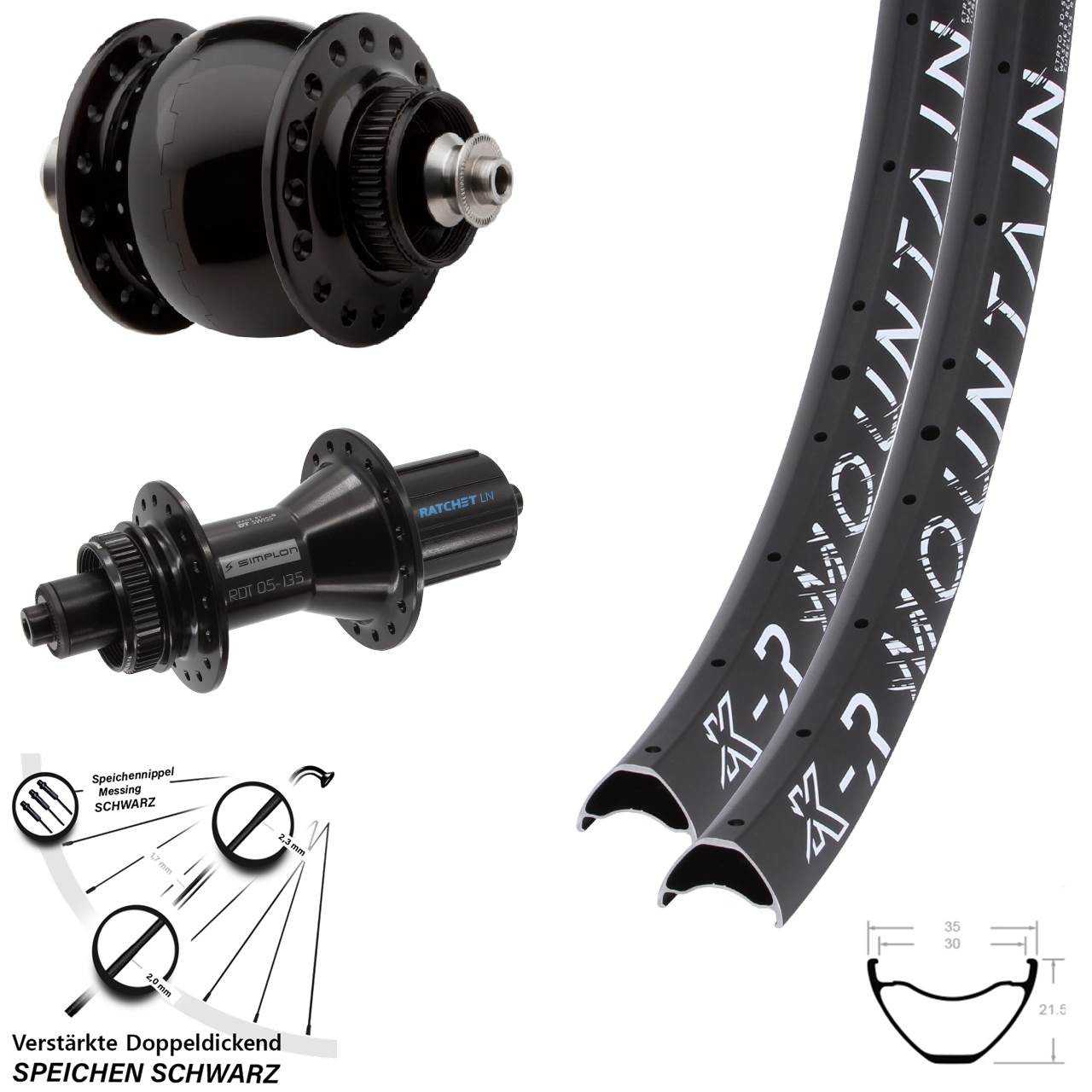 Disc Laufradsatz 29+ Zoll KX-R Mountain DT Swiss 370 Hybrid SONdelux 8-11 fach QR