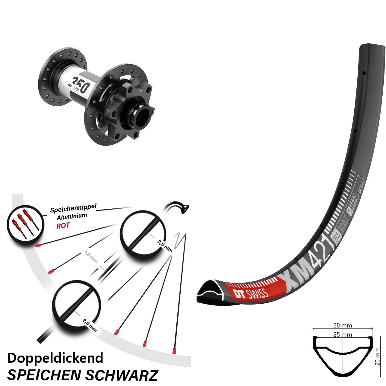 Vorderrad 6-Loch 15x100 27,5 Zoll DT Swiss XM 421-350