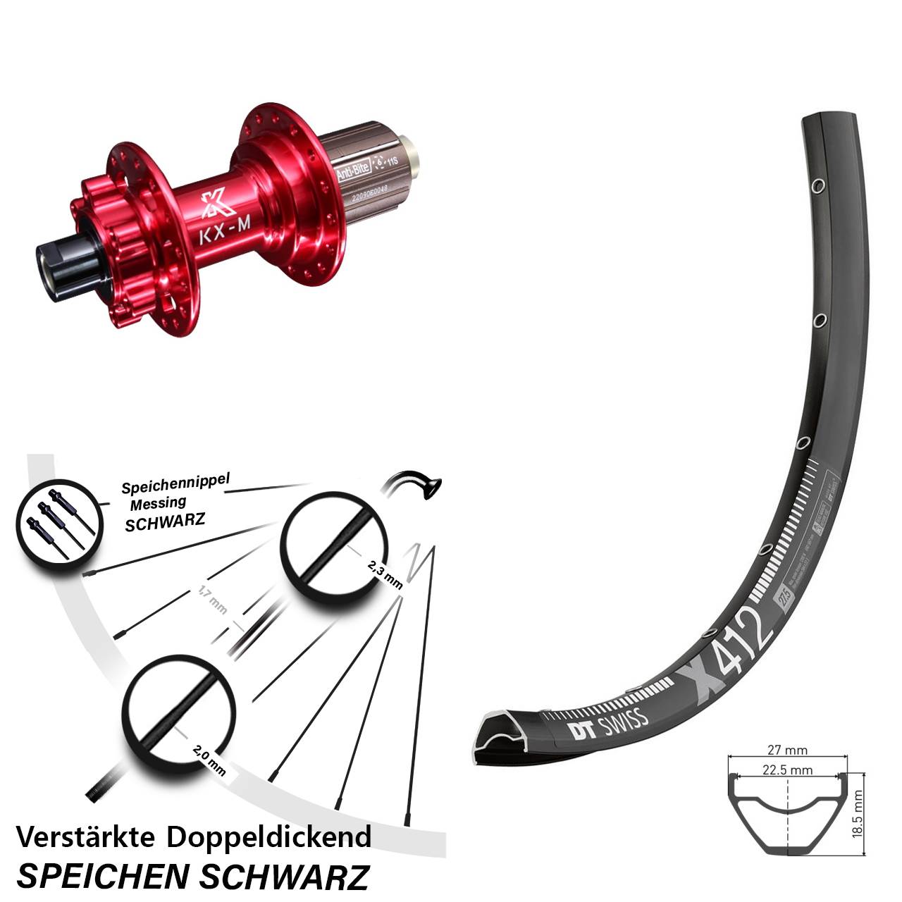 DT Swiss X 412 KX-M rot Disc 6-Loch 29 Zoll Hinterrad 12x142 8-12 fach HG