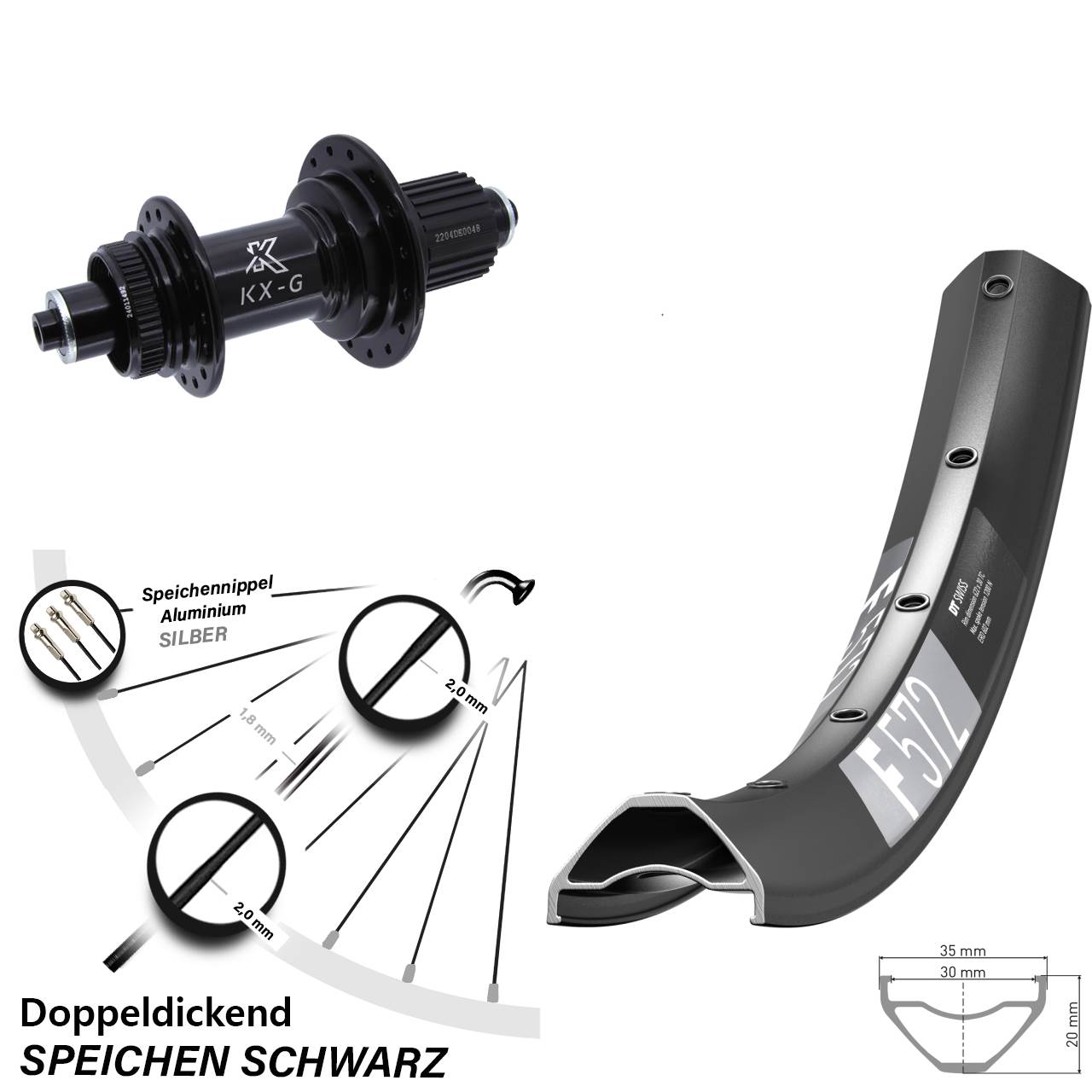 DT Swiss F572 KX-GS 29 Zoll Hinterrad Centerlock Micro Spline schwarz