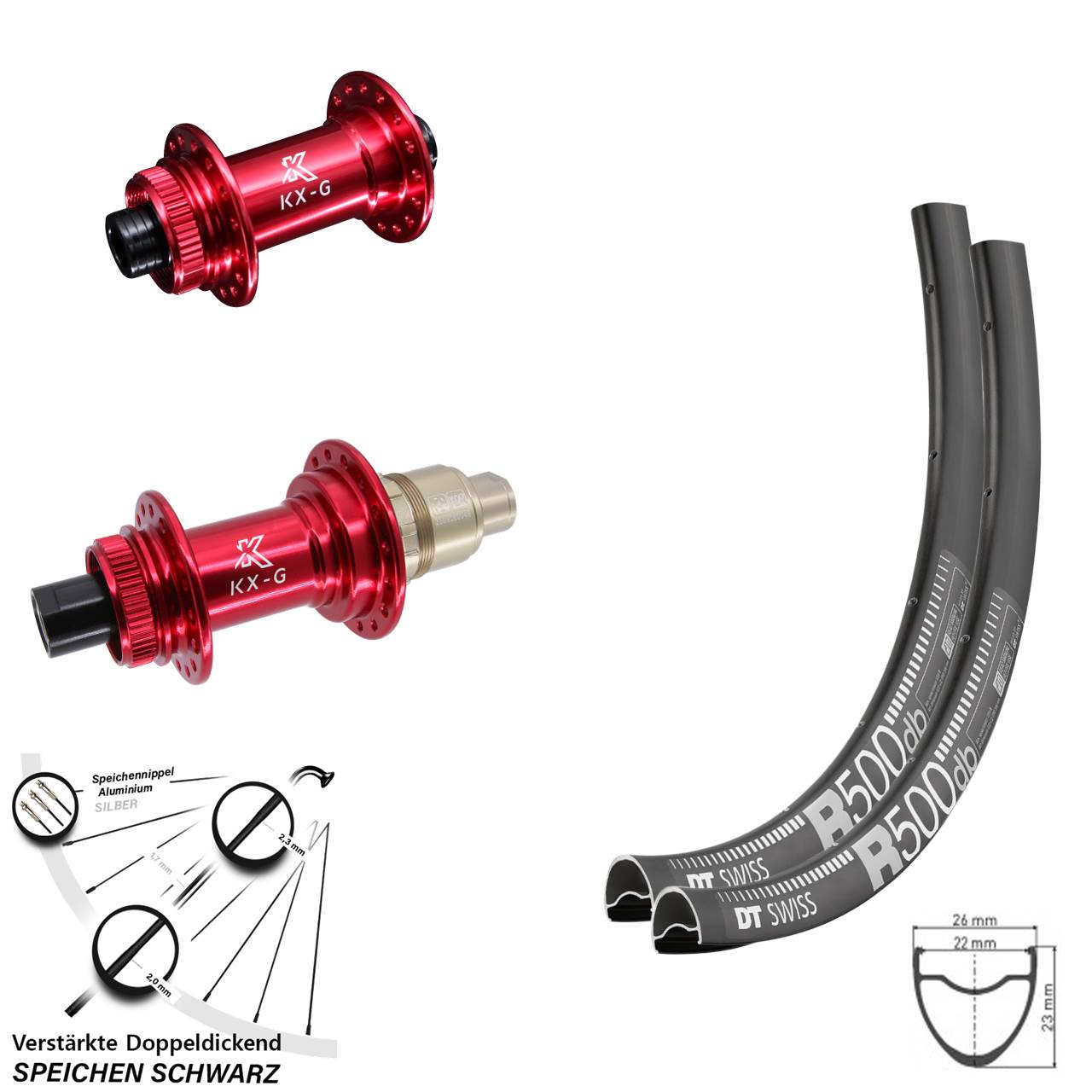 DT Swiss R 500 KX-G rot 29 Zoll Disc Laufradsatz 12x100/142 XDR 11-12 fach