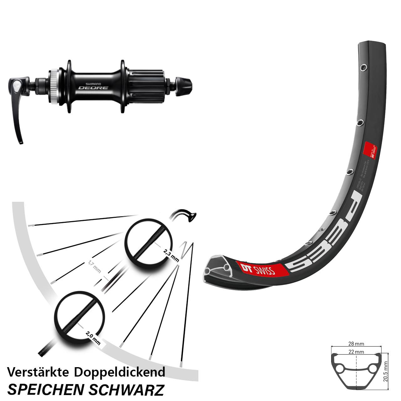 Hinterrad für Schnellspanner 28-29 Zoll DT Swiss 533d Deore FH-M6000 8-11 fach HG