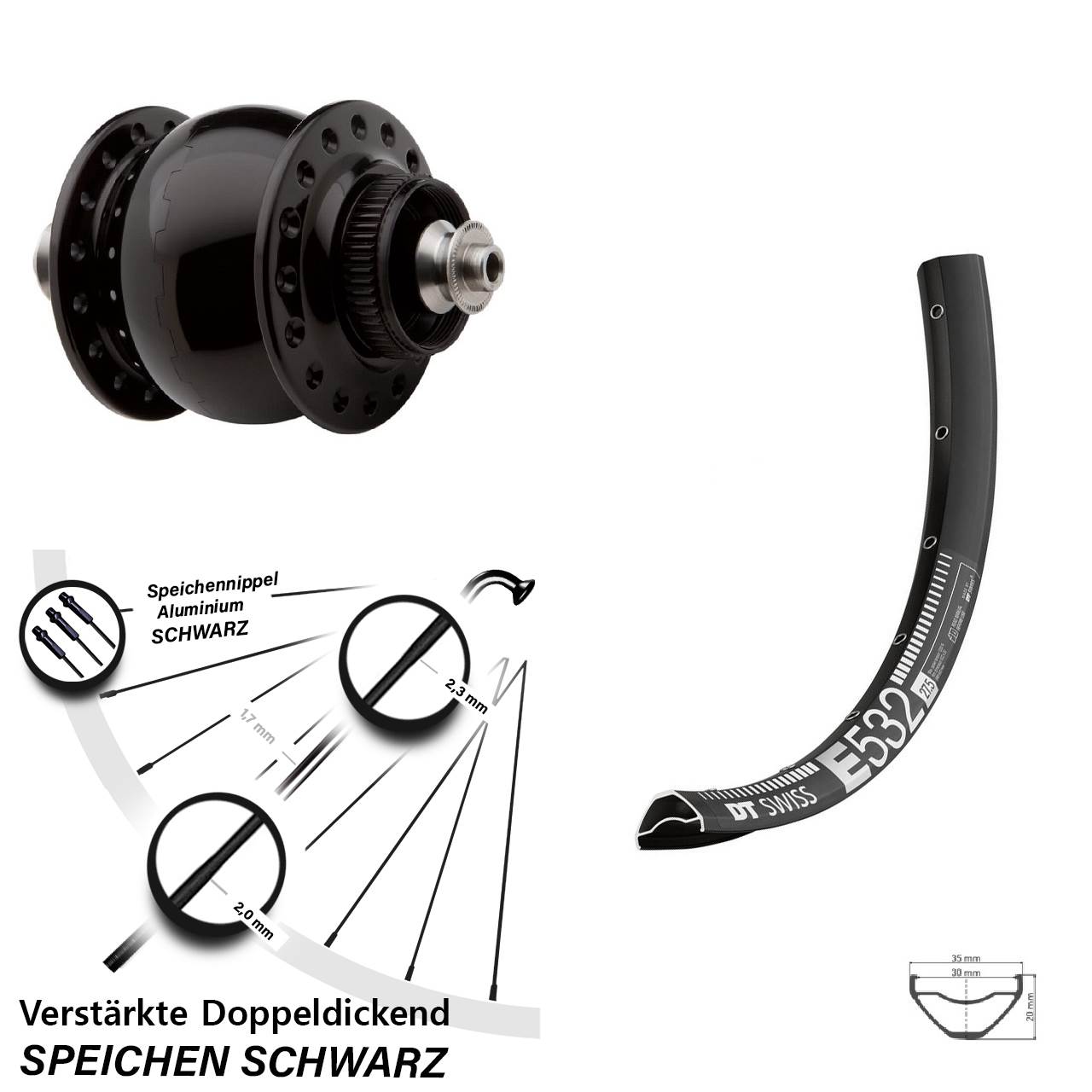 SON 28 DT Swiss E 532 29 Zoll Nabendynamovorderrad Centerlock für Schnellspanner