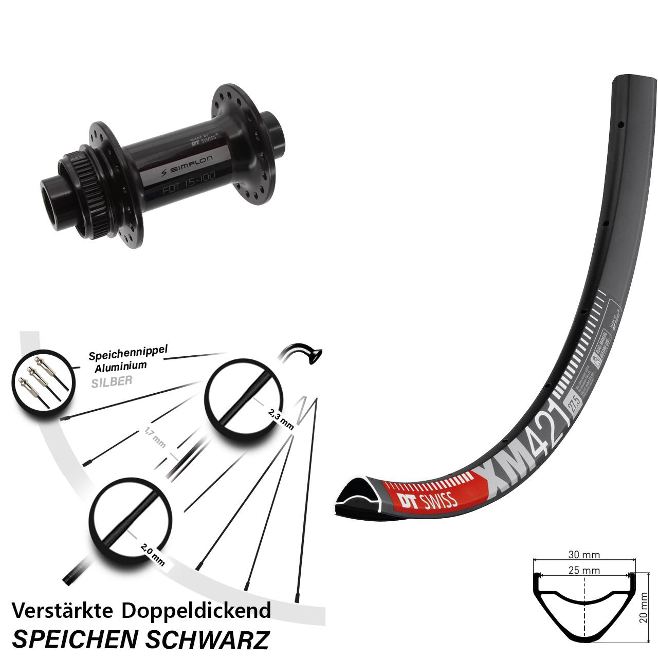 29 Zoll DT Swiss XM 421-370 Centerlock Vorderrad 12x100